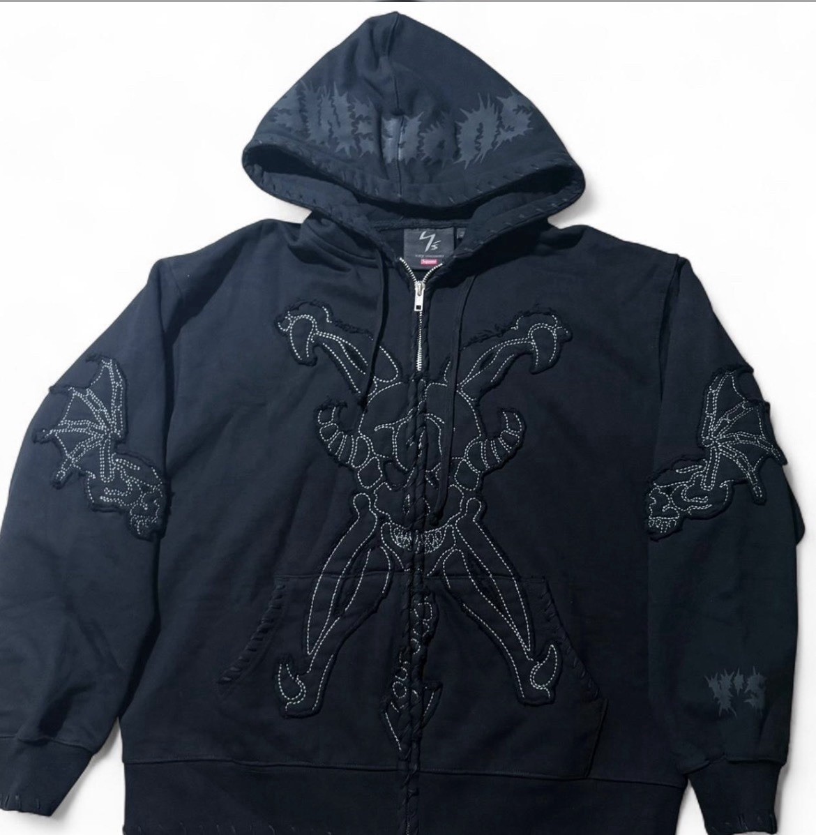 Supreme x Yohji Yamamoto Black Full Zip Skull Graphic Hoodie Embroidered M