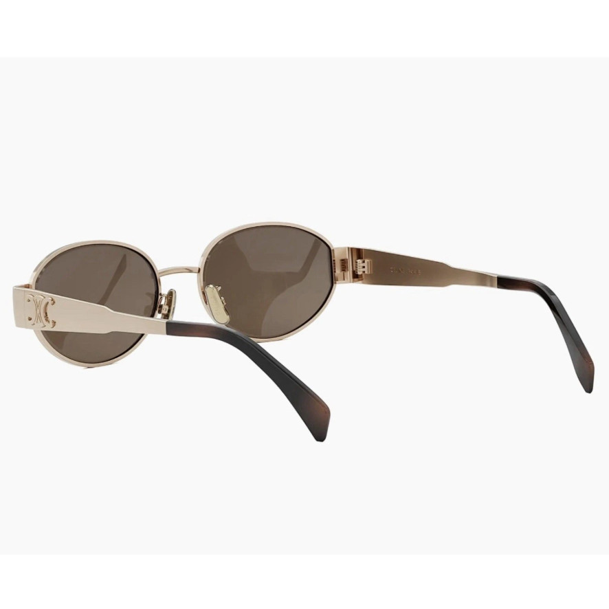 Celine CL40235U 28E Triomphe Metal Oval Sunglasses Rose Gold Brown AUTHENTIC