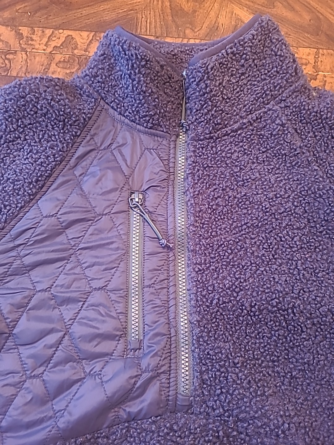 2 Joy Lab 1/2 Zip Sharpa Pullover Blue & Gray Cropped Plush Drawstring Hem…