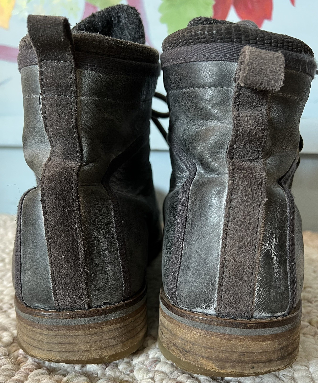 Steve Madden Mens Art Name New Guy Gray Leather Boots Sz US 11 EUR 44 Distressed