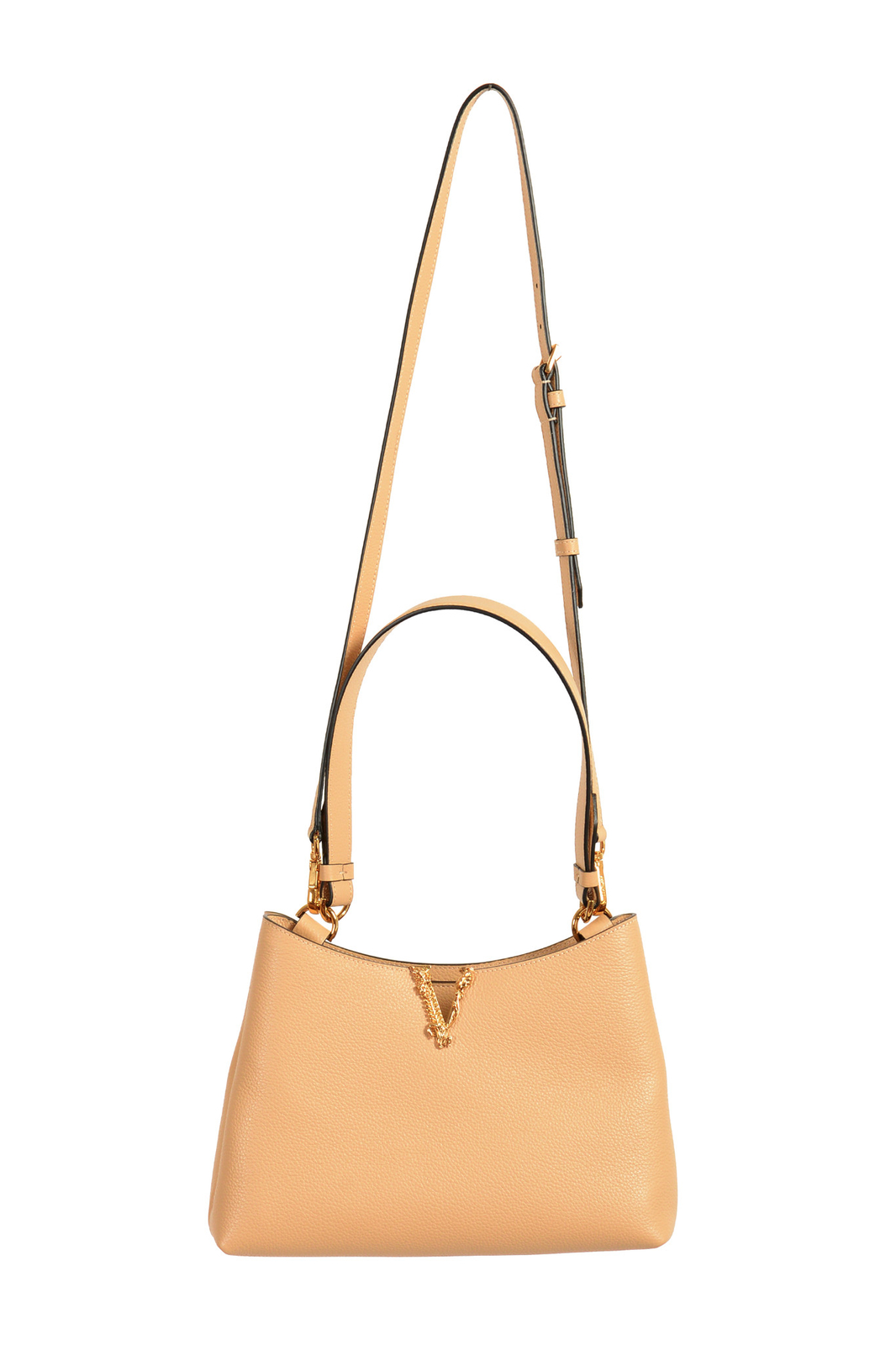 Versace Women’s 100% Textured Leather V-Logo Tote Handbag Shoulder Bag