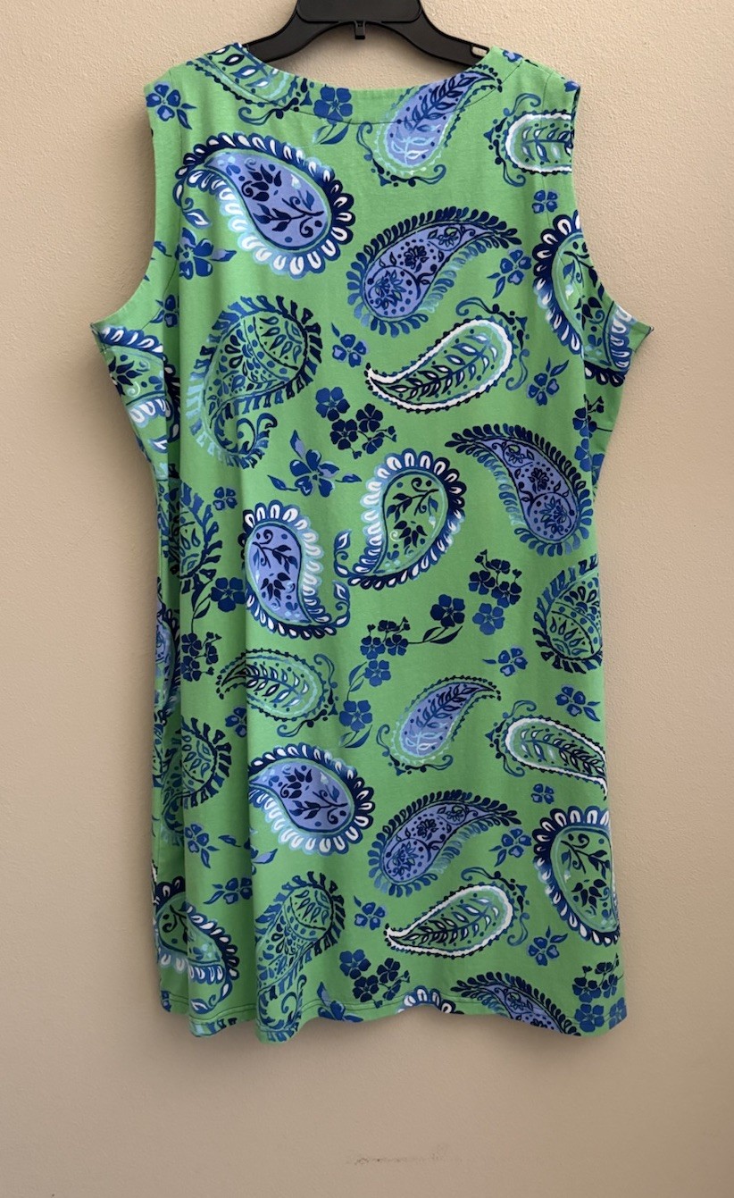 Ana Clare Green Paisley Print Sleeveless Shift Dress Size XXL