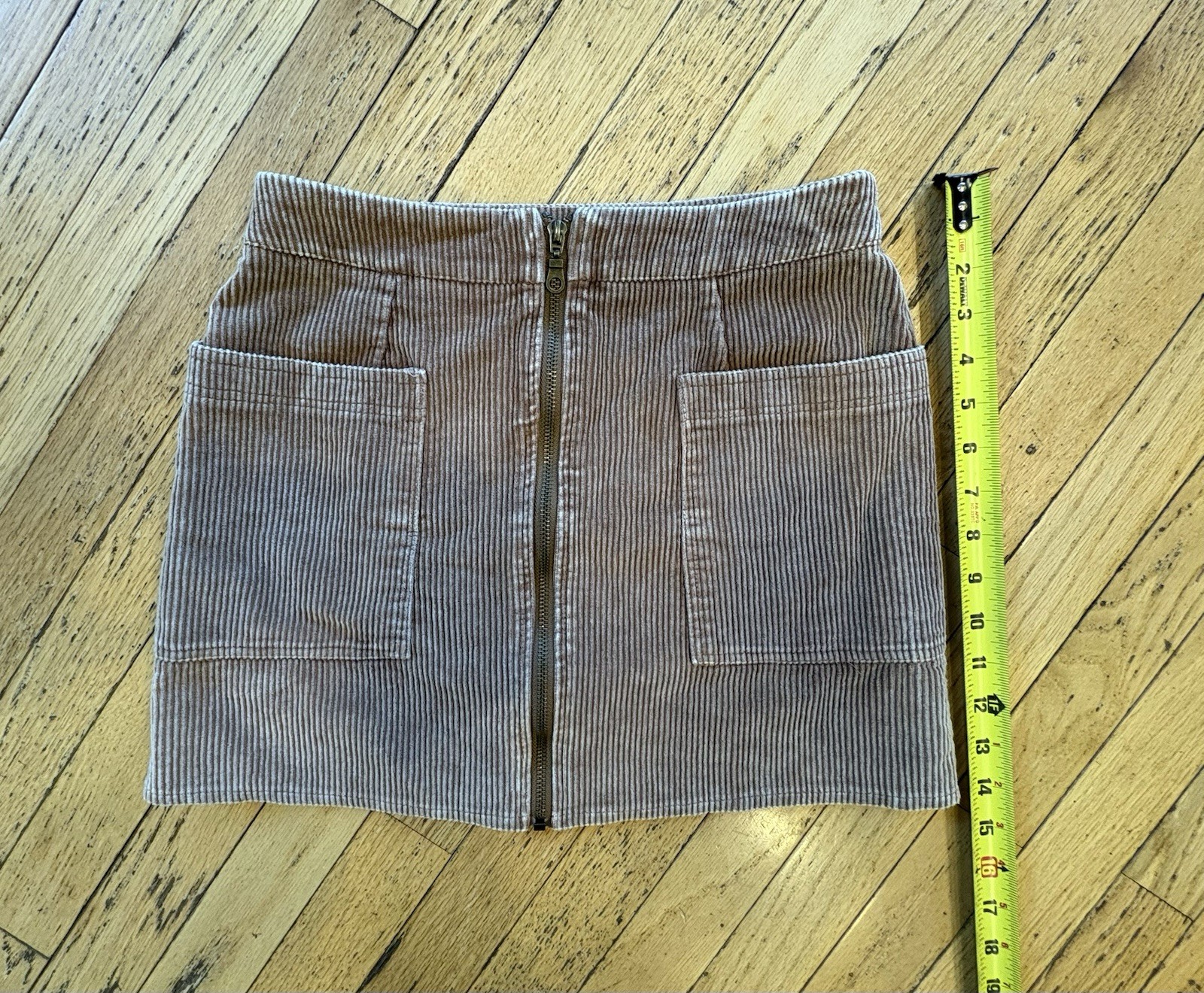 She + Sky Brown Corduroy Mini Skirt Front Zip Closure Pockets Size S