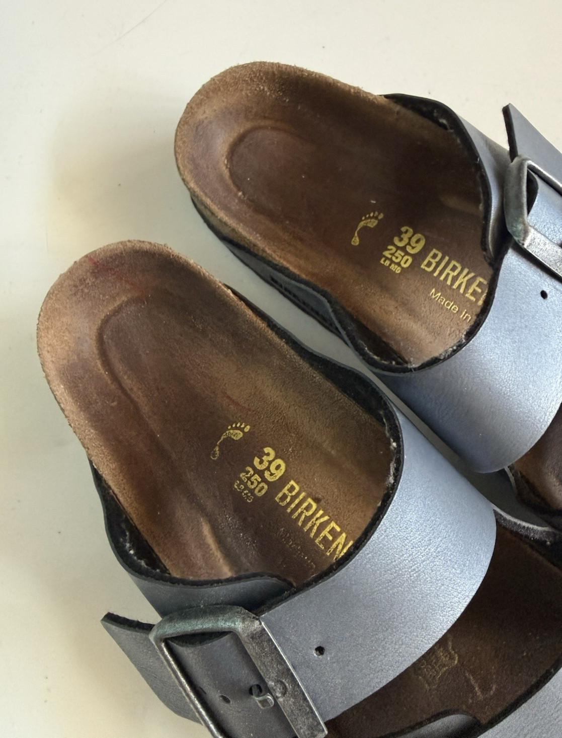 Birkenstock Arizona Birko-Flor Leather Sandals Blue 39/8-8.5 Medium/Narrow