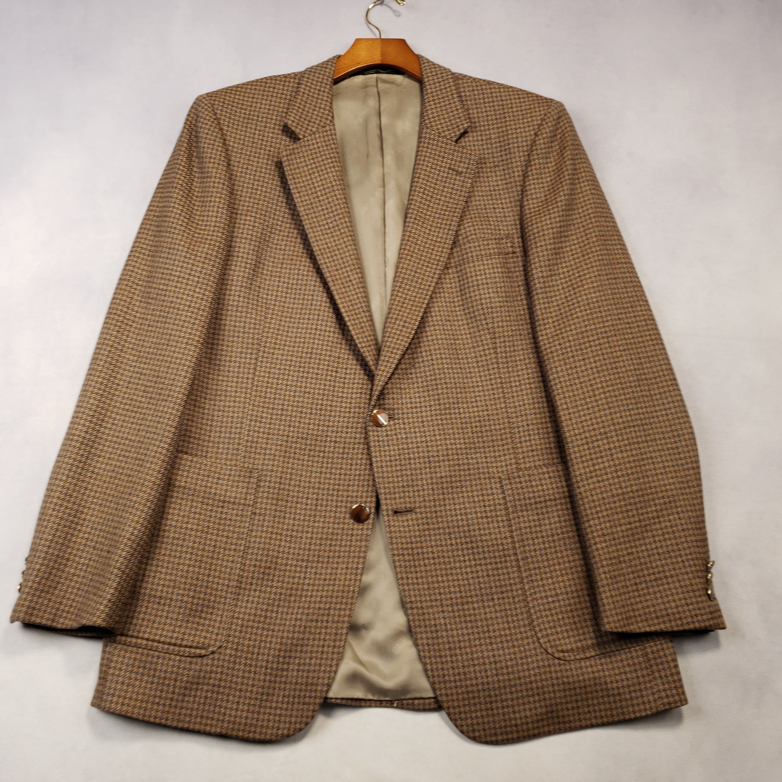 Mancillas Vintage Tweed Blazer Mens Size 44L Slim Houndstooth Wool Two Button
