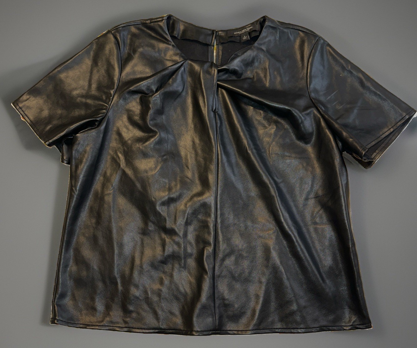 Marc New York Large Faux Leather Twist Front Detail Black Blouse Top Boho #994
