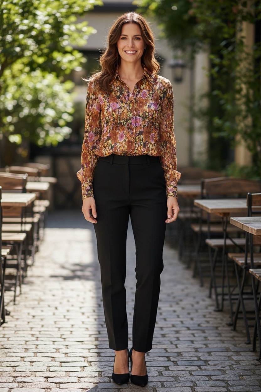 Ramy Brook “Capucine” Floral Blouse Metallic Shimmering Long Sleeve, Size M