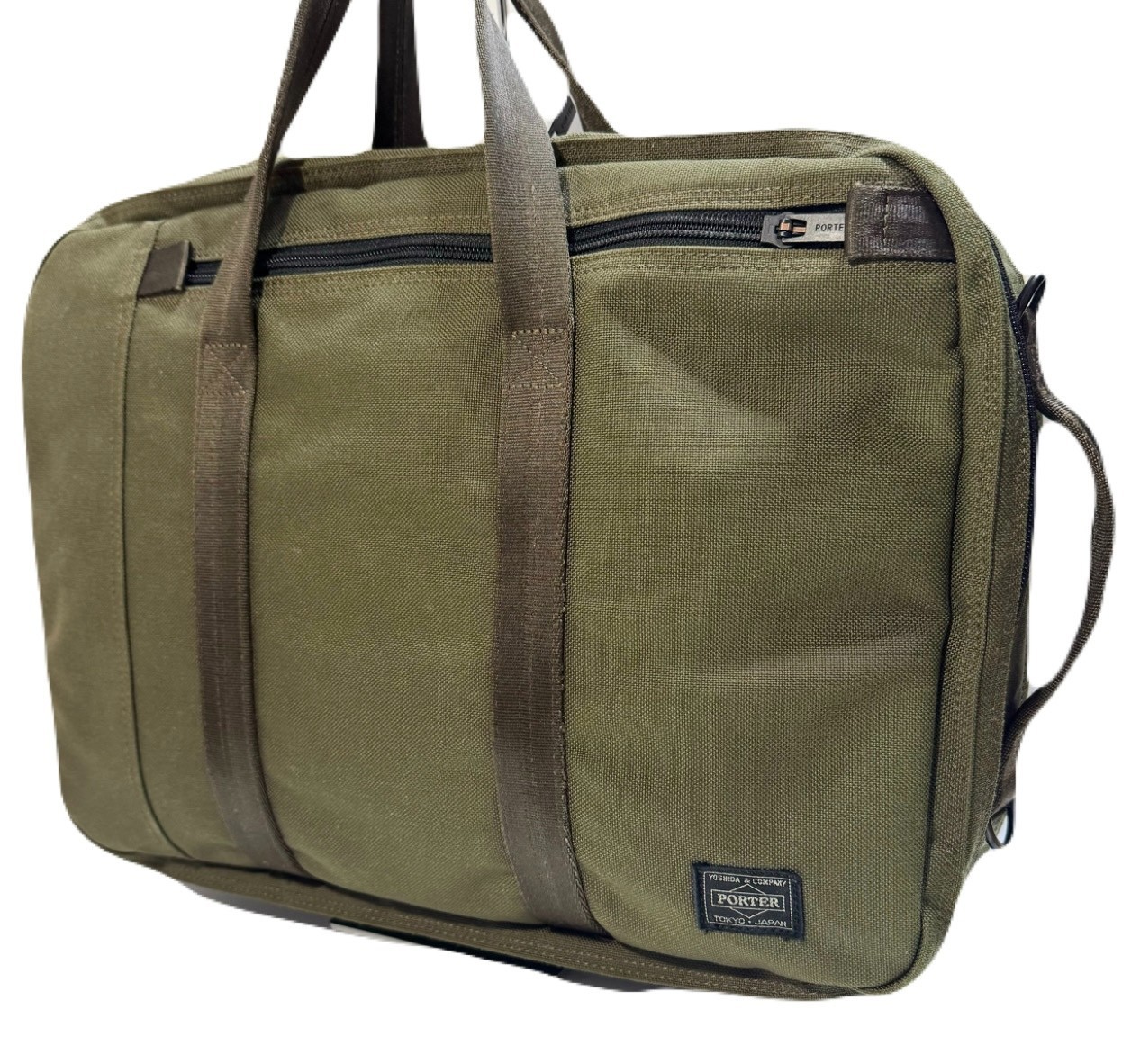 PORTER TENSION 3-Way Briefcase Backpack Olive Green Cordura Nylon Yoshida Japan