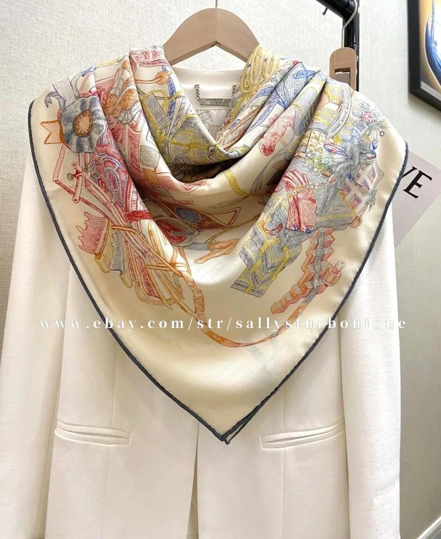 2026 Sallys 70% Cashmere 30% Silk Wrap Scarf Future Print Double Face Shawl 53″