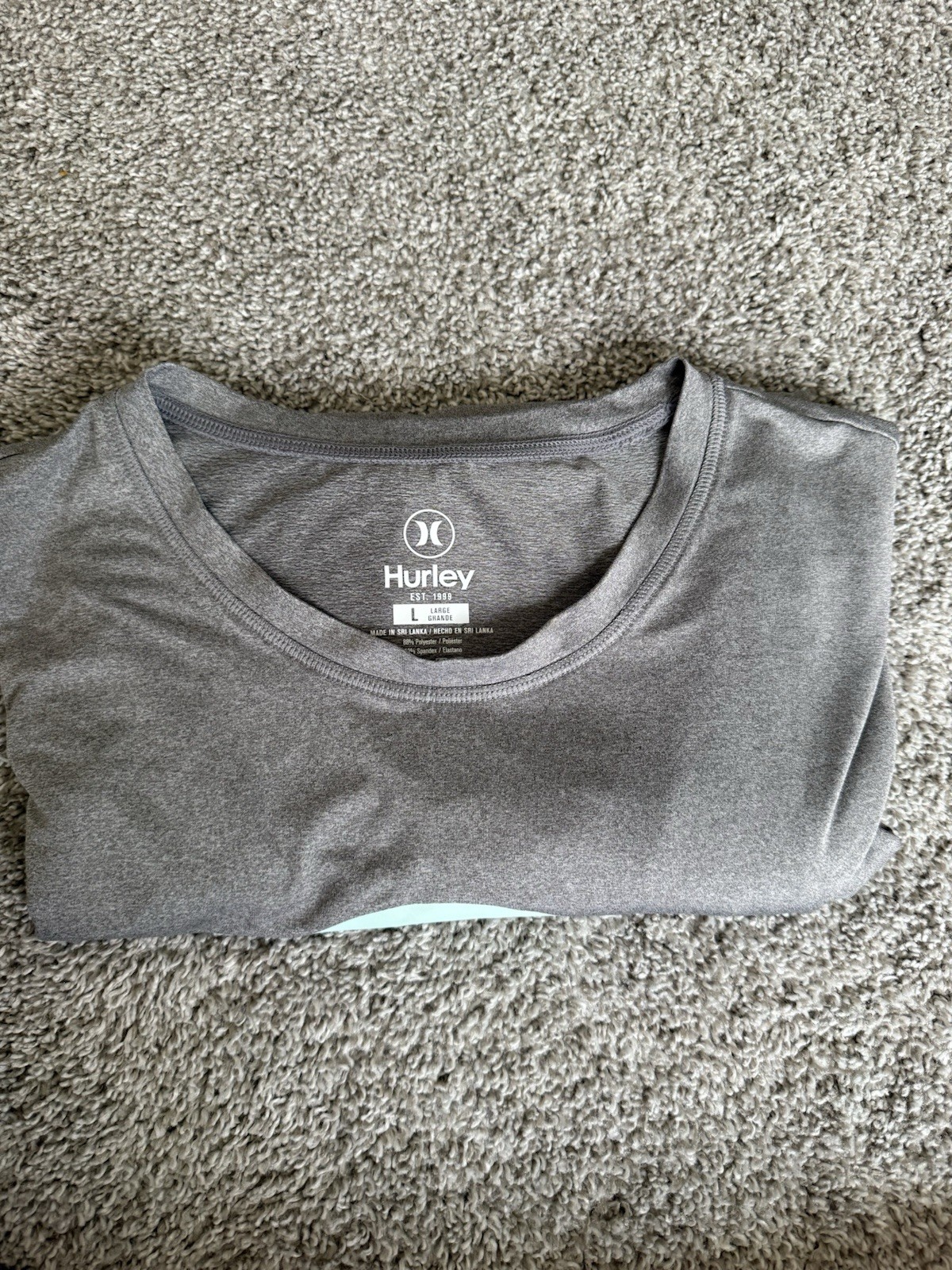 Hurley Men’s Gray Long Sleeve Graphic Logo Crew Neck T-Shirt L Stretch