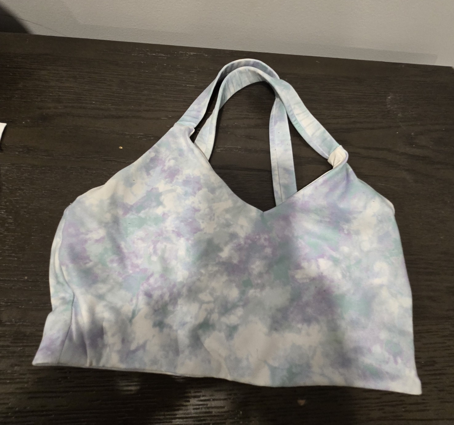 GapFit Tie Dye Racerback Sports Bra Wireless Medium Support Blue Purple White S