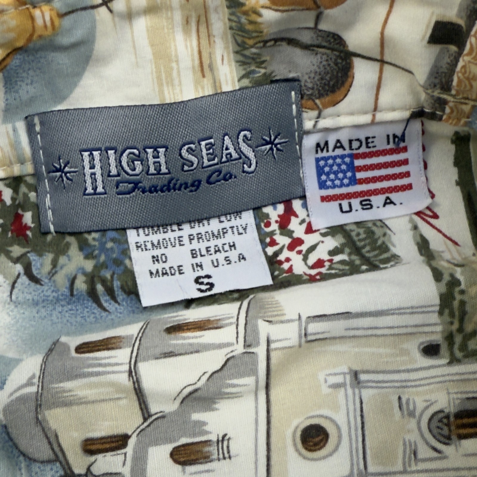 Vtg 90s High Seas Trading Co Shirt Mens S California Missions Map USA Aloha AOP
