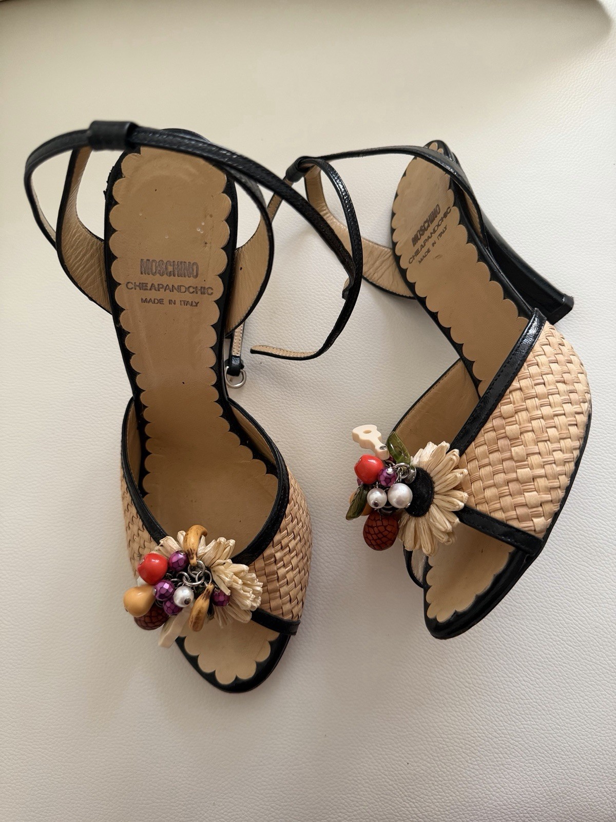 Moschino Cheap and Chic Raffia Fruit Basket Heels