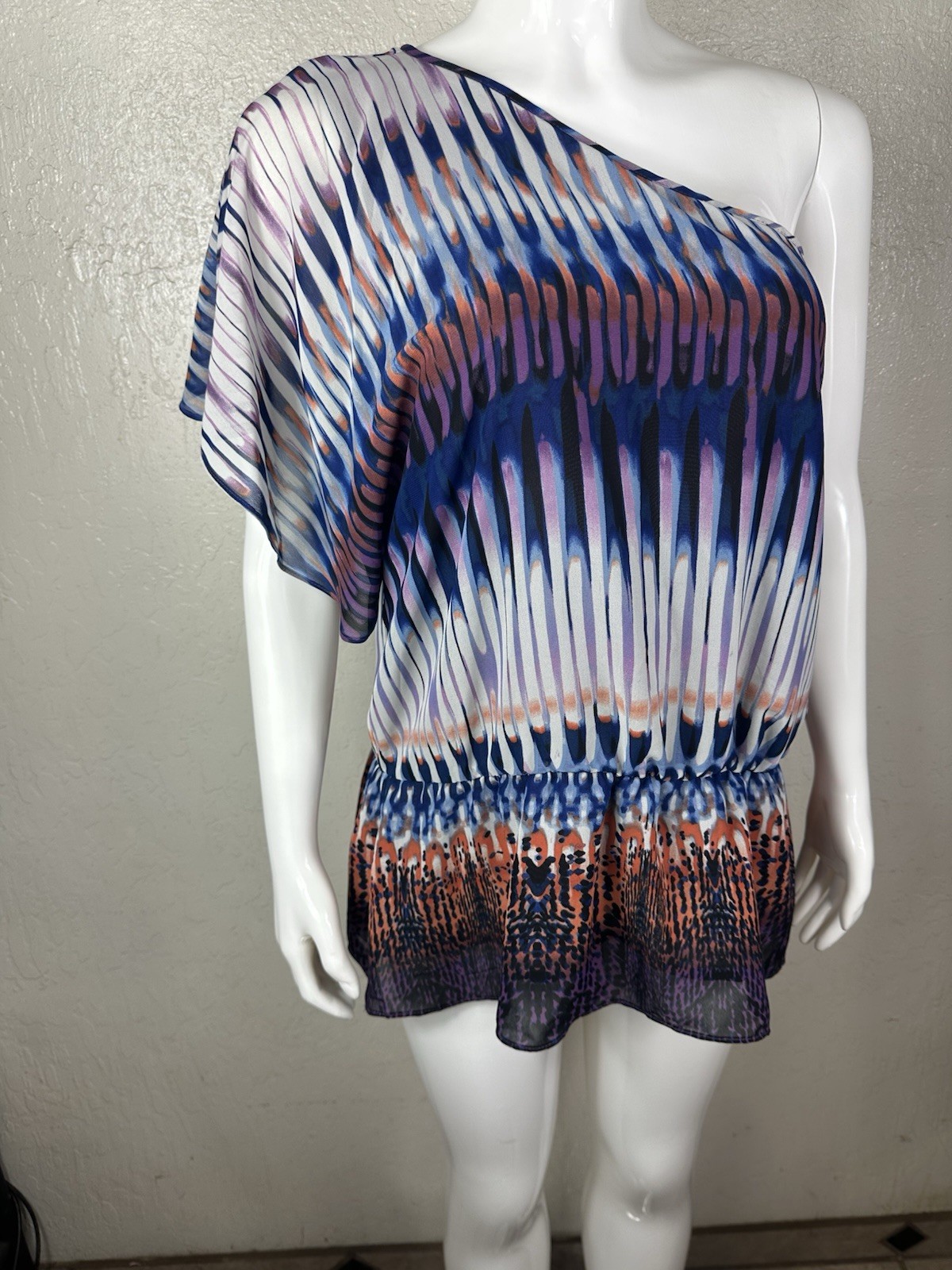 a.n.a women’s 1X plus one-shoulder chiffon sheer abstract ruffle blouse top