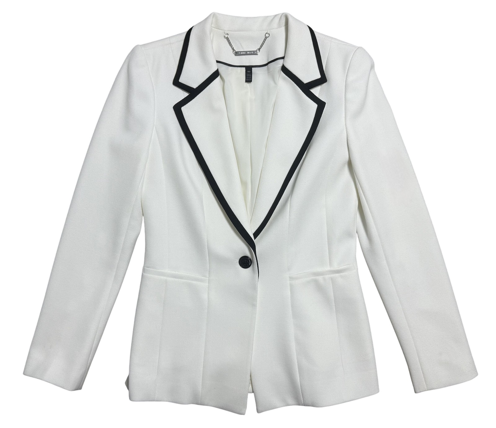 White House Black Market Blazer Womens 00 White Contrast Trim One Button Fitted