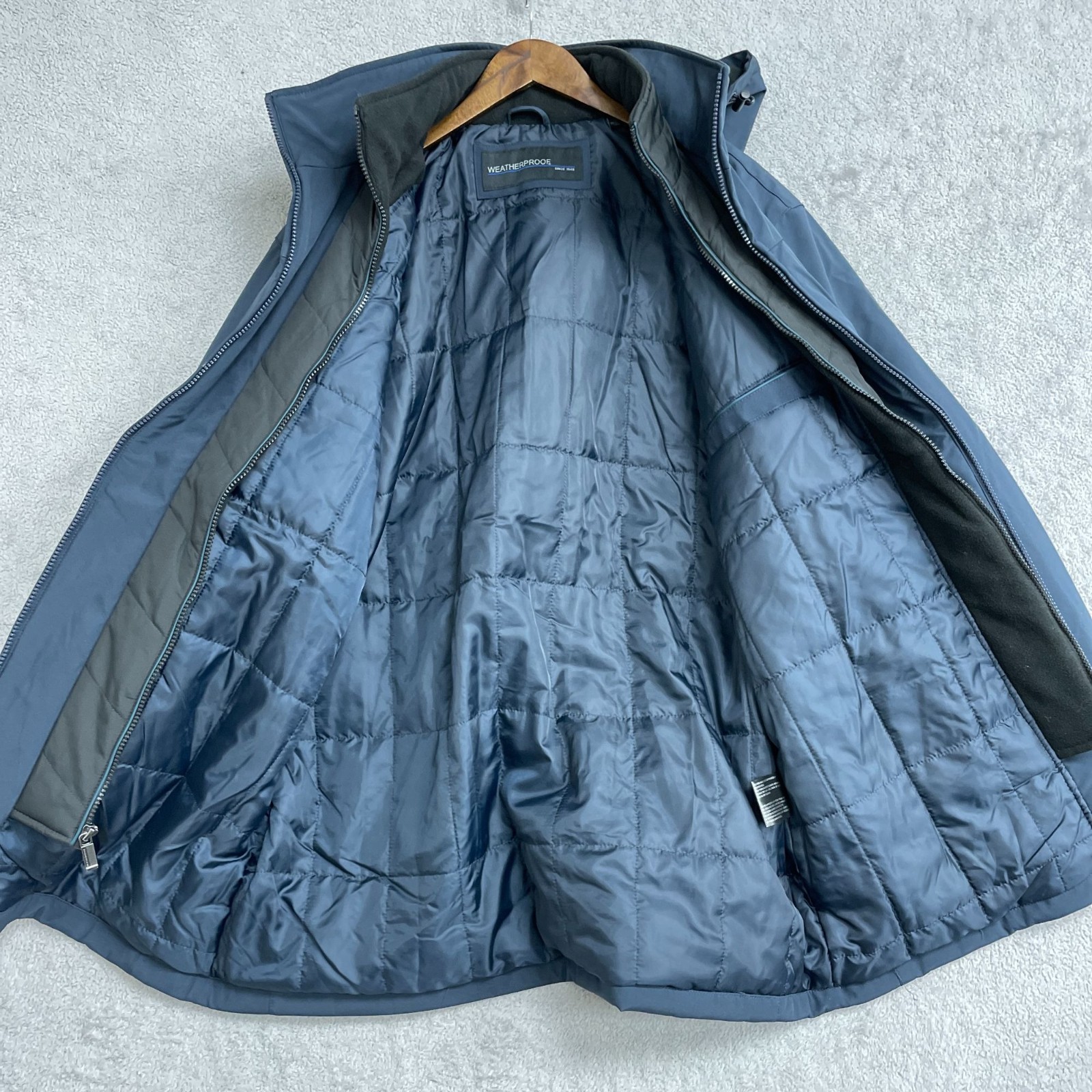 Weatherproof Men’s XL Hooded Parka Jacket Blue Waterproof Quilted Lined JCK177