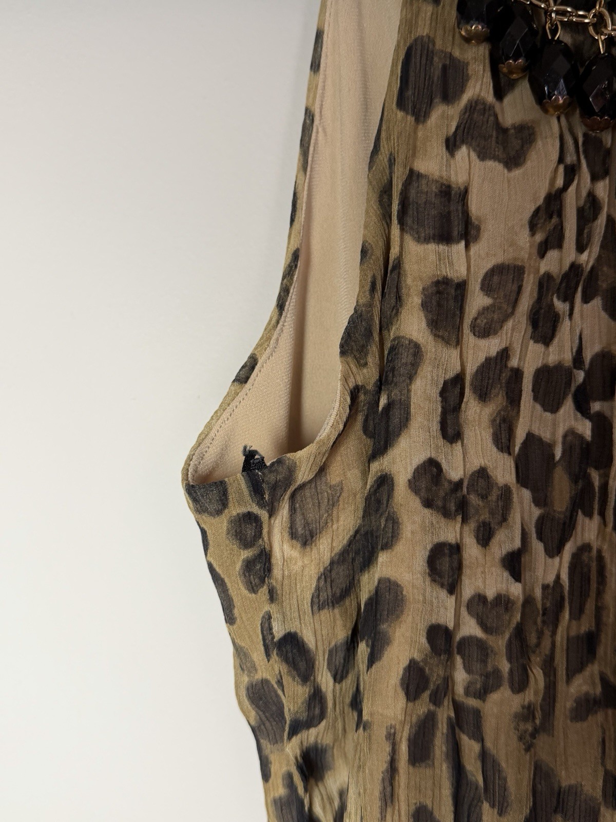 Vintage Y2K Caché Style Beaded Leopard Print Halter Blouse Top size XS