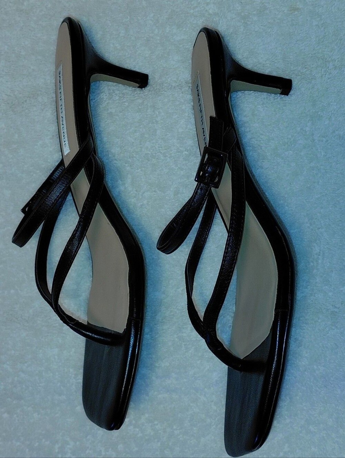 NWT Saks Fifth Avenue Black Strappy Square-Toe Heeled Sandals, SZ 6 $180 Retail
