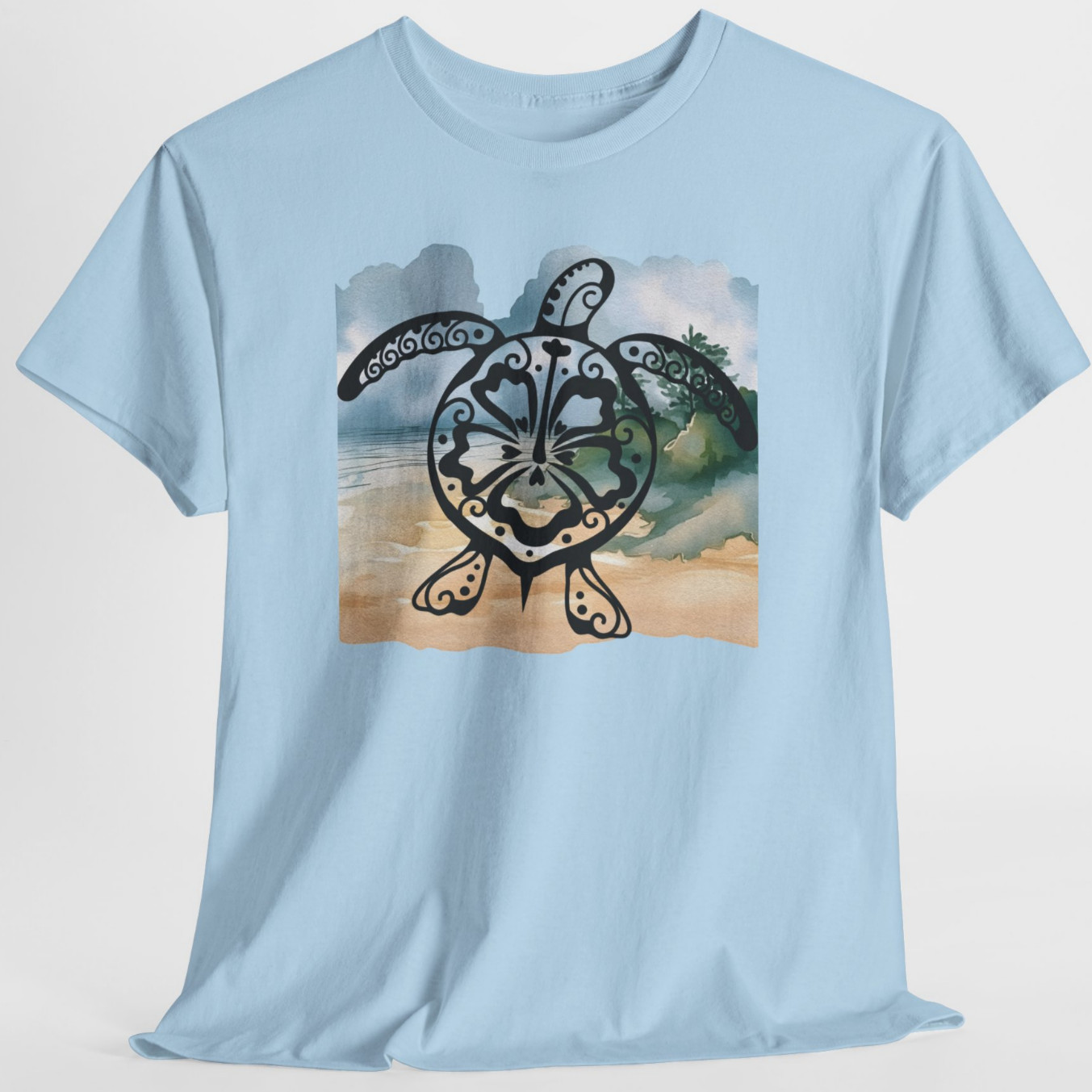 Sea Turtle Blue Beach Ocean Sand Graphic T Shirt Tee Top S-XL, Plus 2X 3X 4X 5X