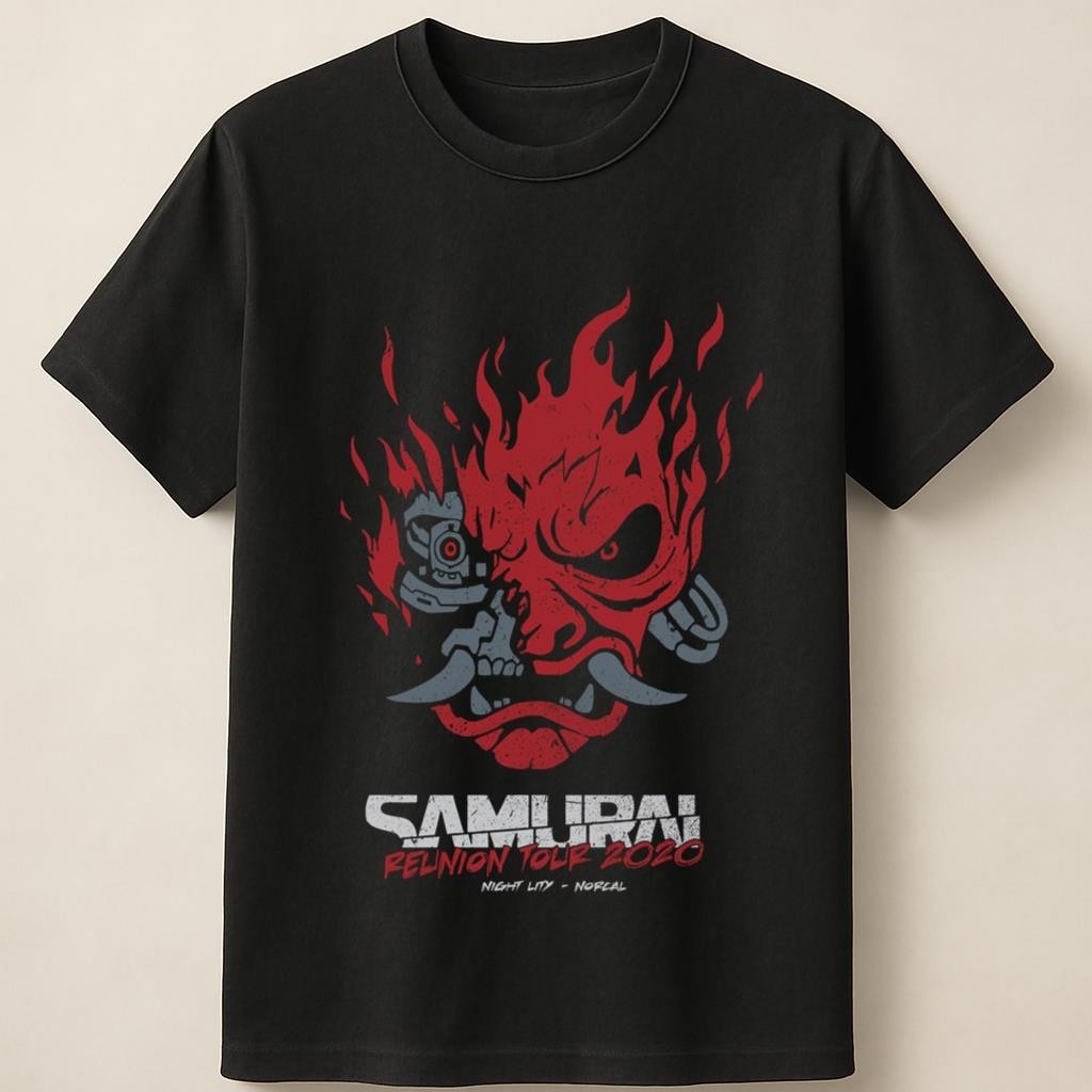 Samurai Cyberpunk Red Oni Mask Band Reunion Tour Tee Unisex T Shirt