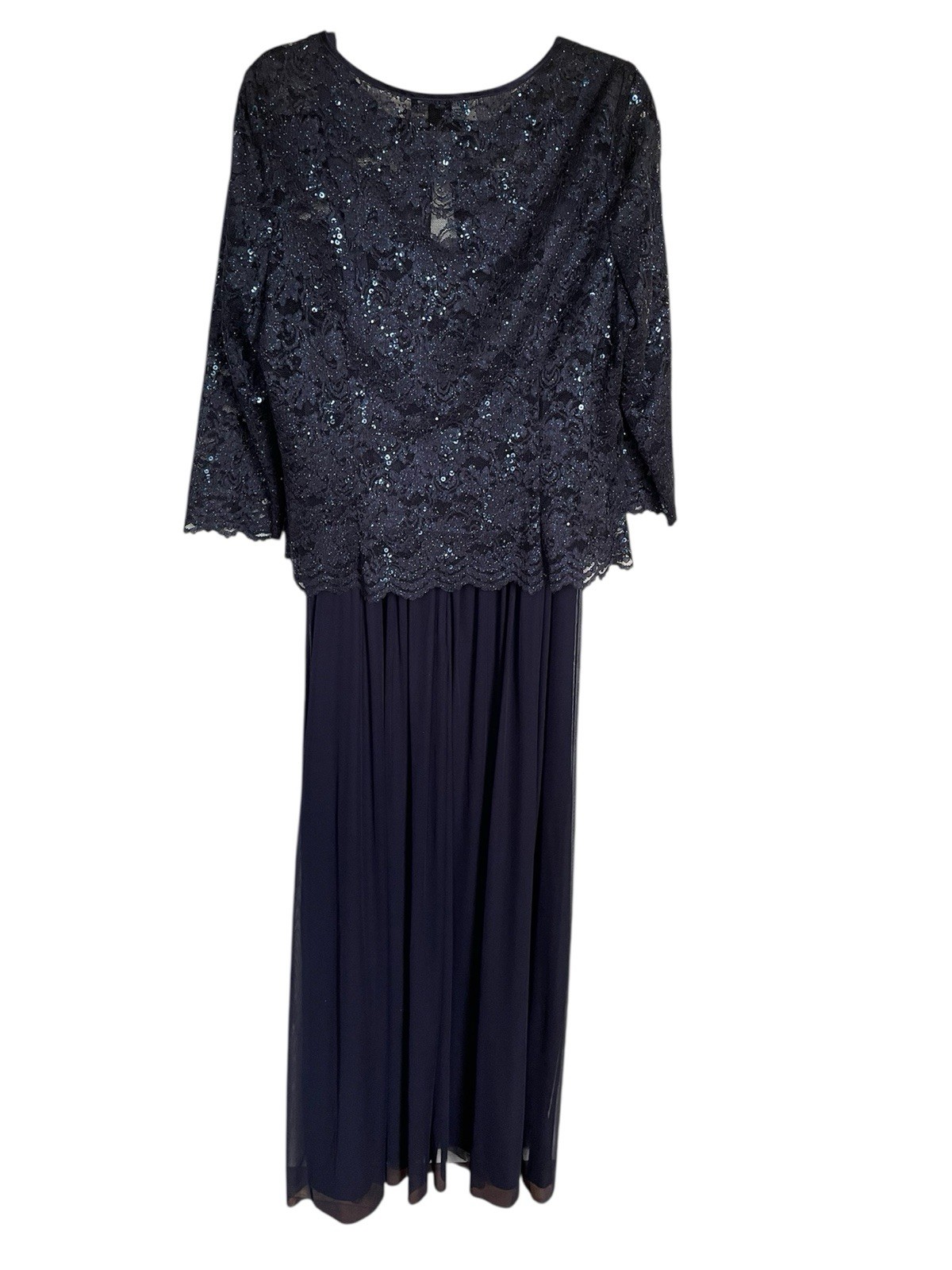 Jessica Howard Sequin Lace Jacket Formal Dress Mother Bride Groom Navy Blue 16