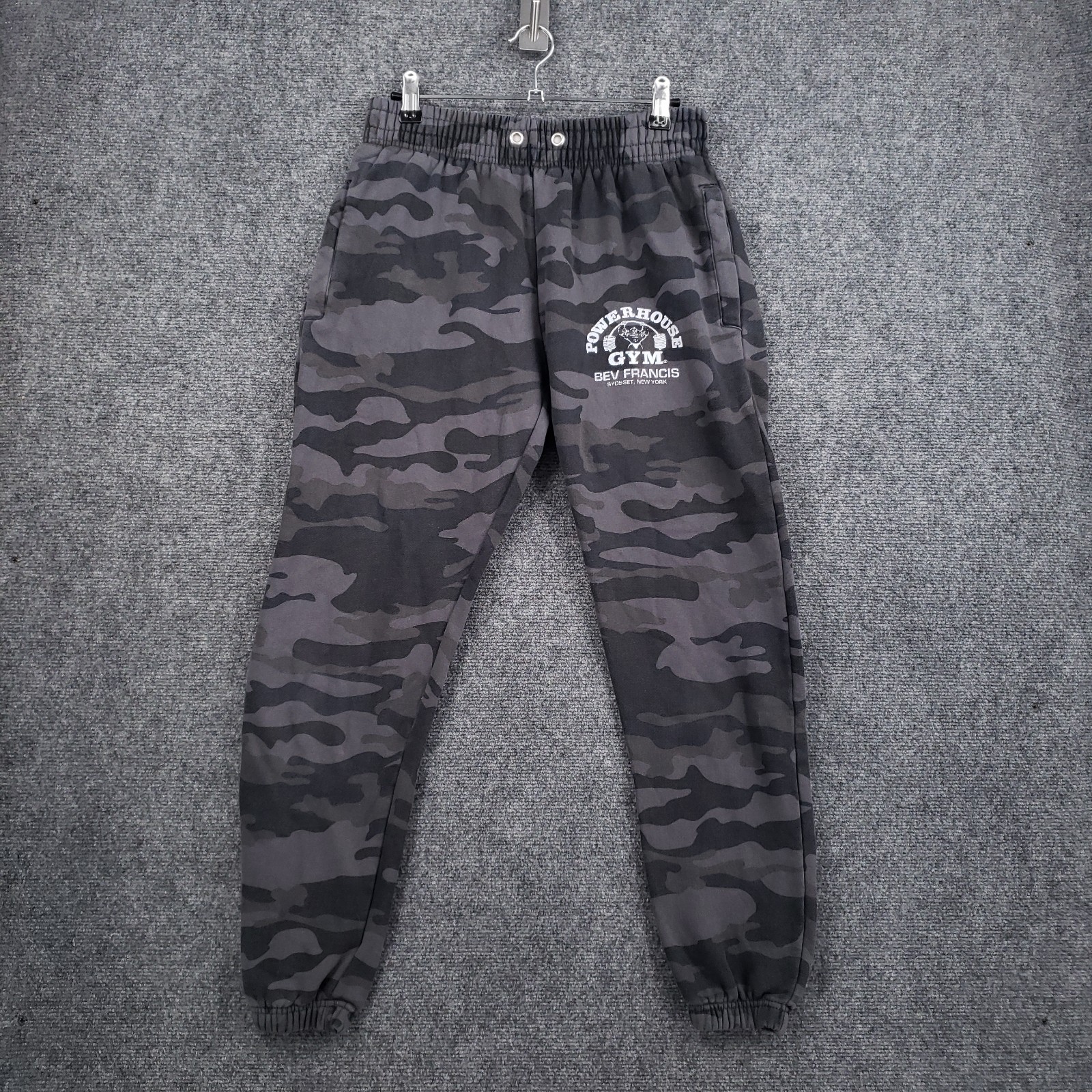 Pennant Powerhouse Gym Joggers Men Small Gray Camo Fleece Sweatpants Bev Francis