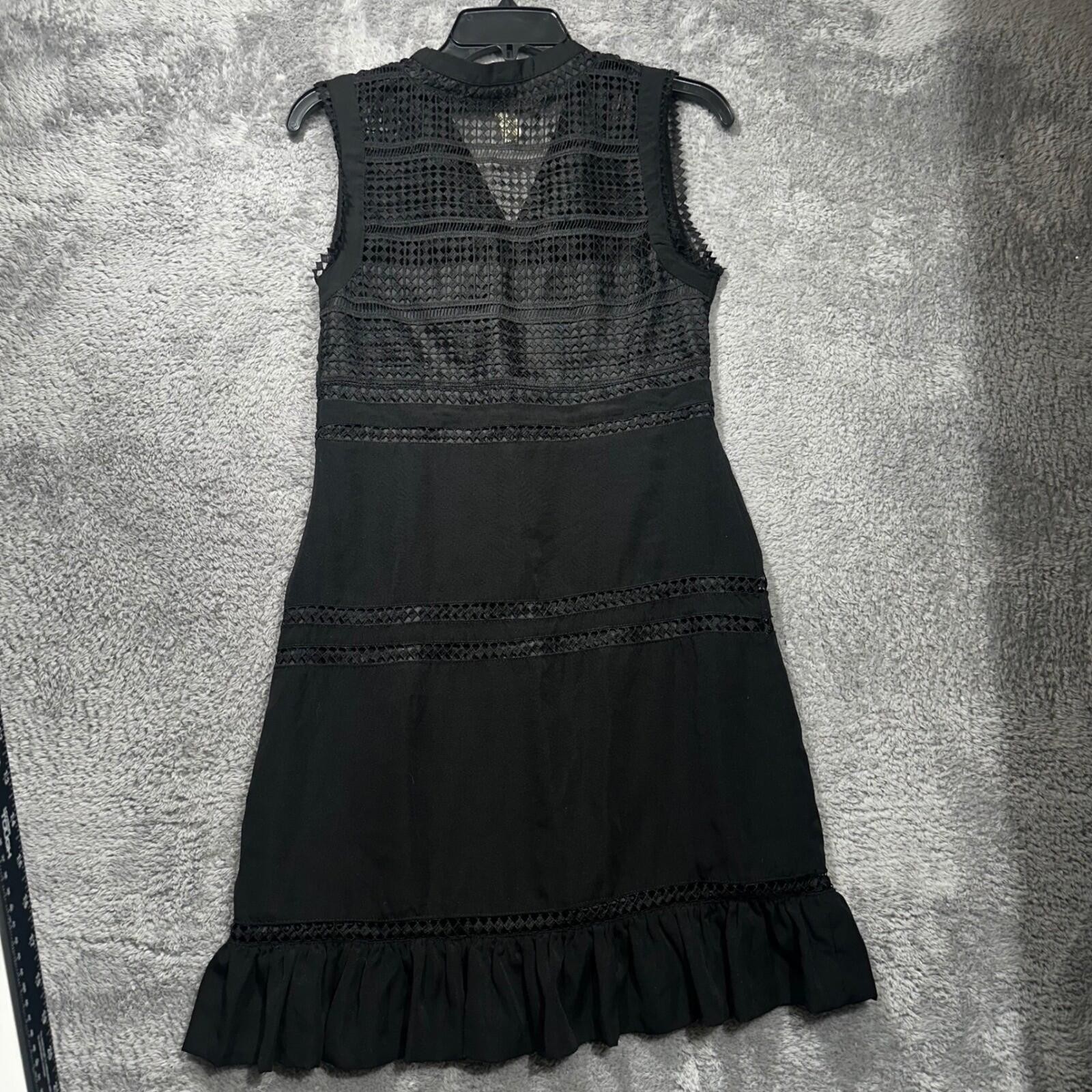 Allison Joy Dress Womens XS Black Crochet Lace V-Neck Ruffle Hem Mini 49793EV