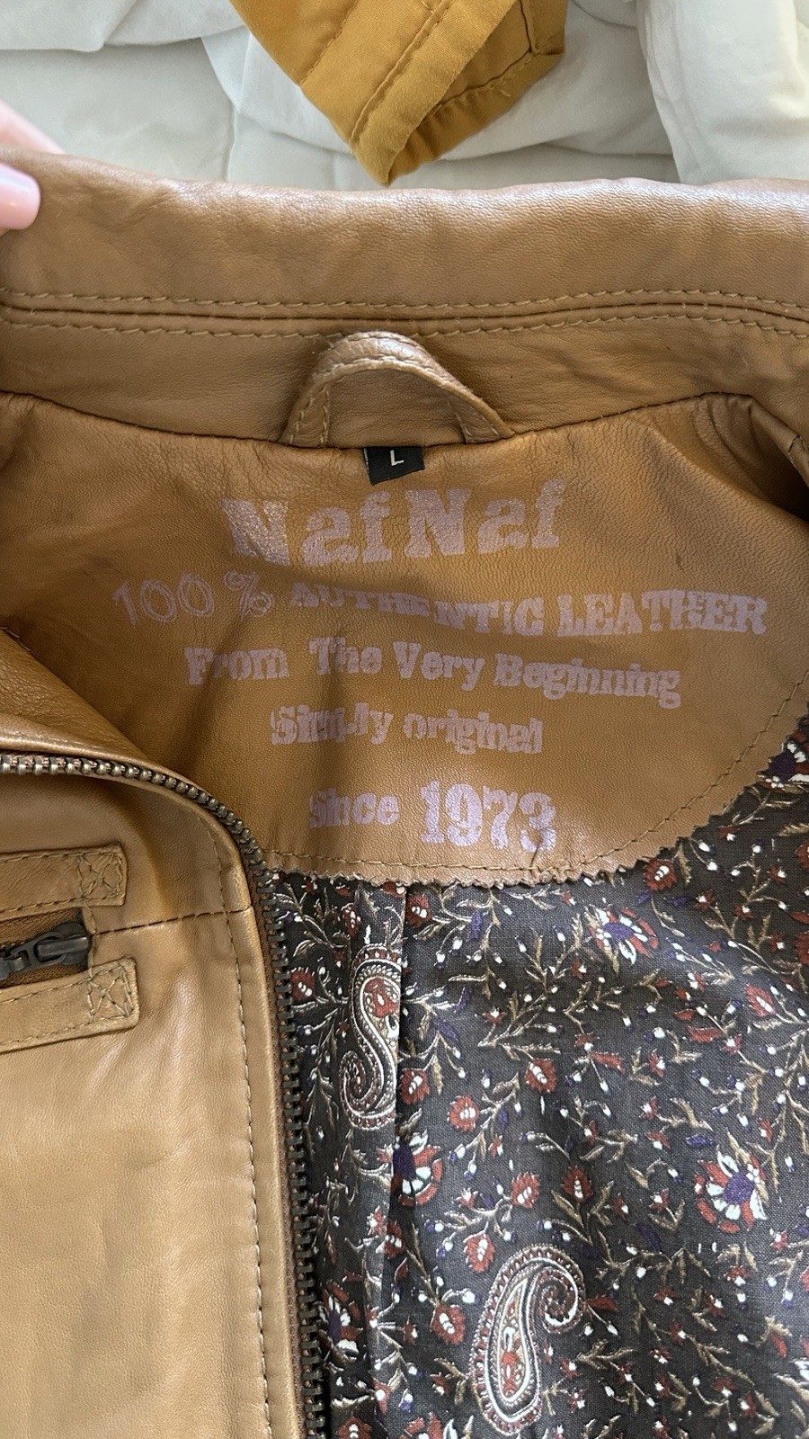 Vintage Naf Naf Cognac Genuine Sheepskin Leather Zip front Jacket Women’s L M