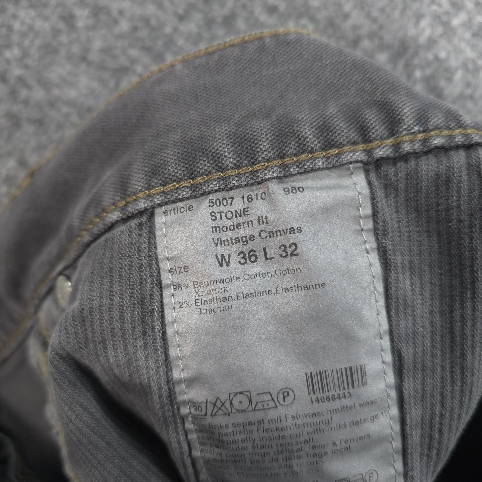 Alberto Jeans Mens 36×30 Gray Modern Fit Vintage Canvas Denim Stretch Casual