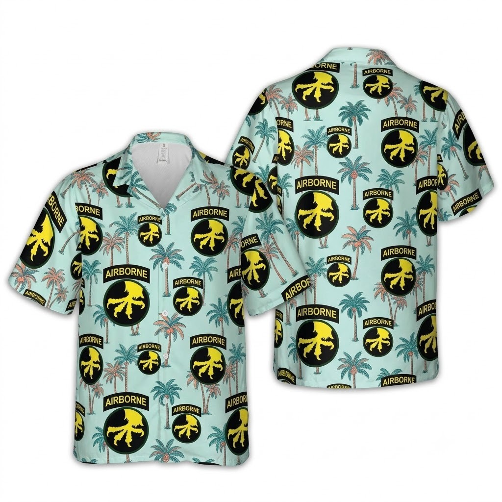 Army Hawaiian Shirt, US Army WW2 Airborne Forces 17th Airborne Division Hawaiian