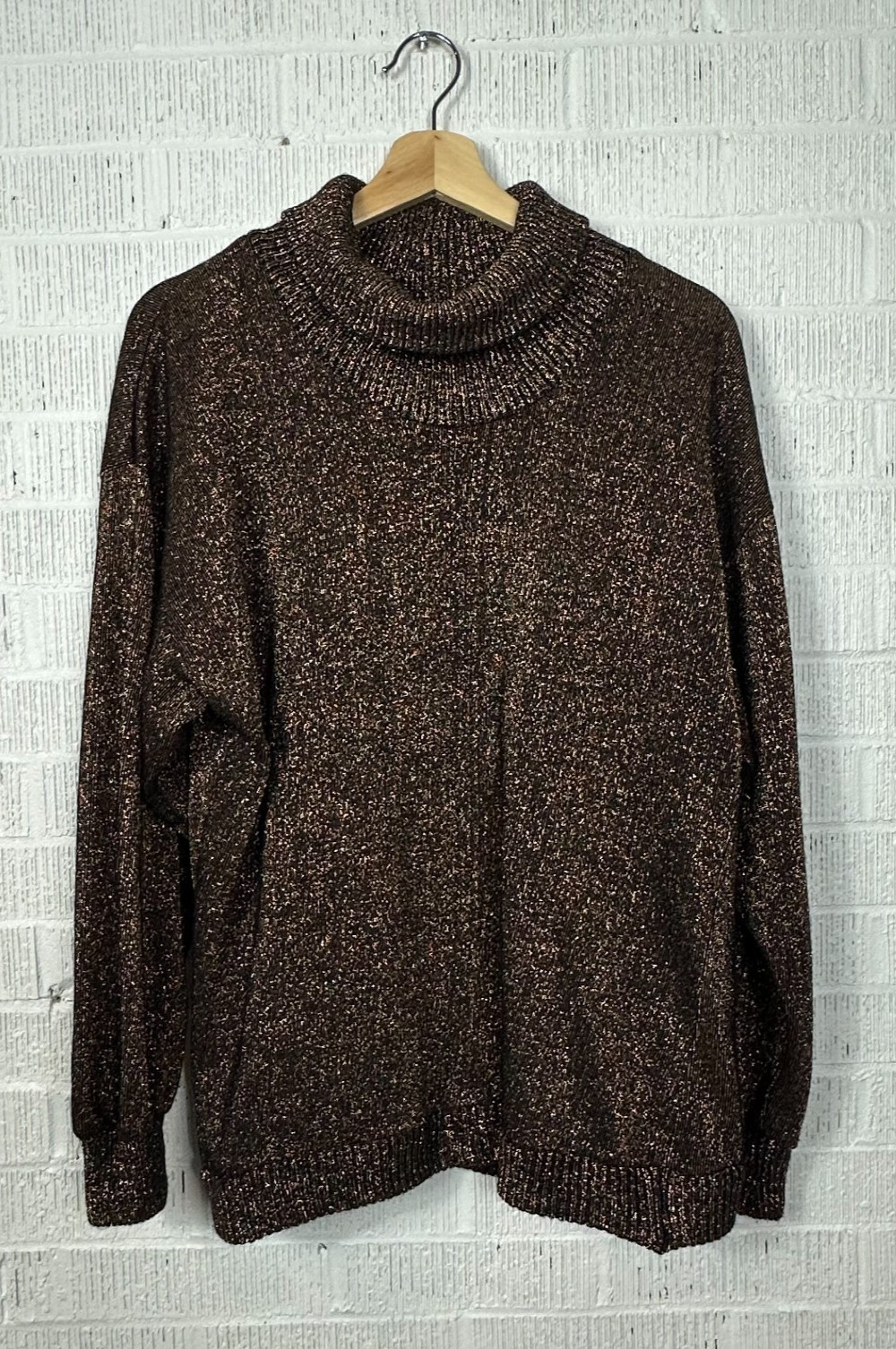 Vintage Christian Dior Loungewear Metallic Gold/Black Ribbed Turtleneck Sweater