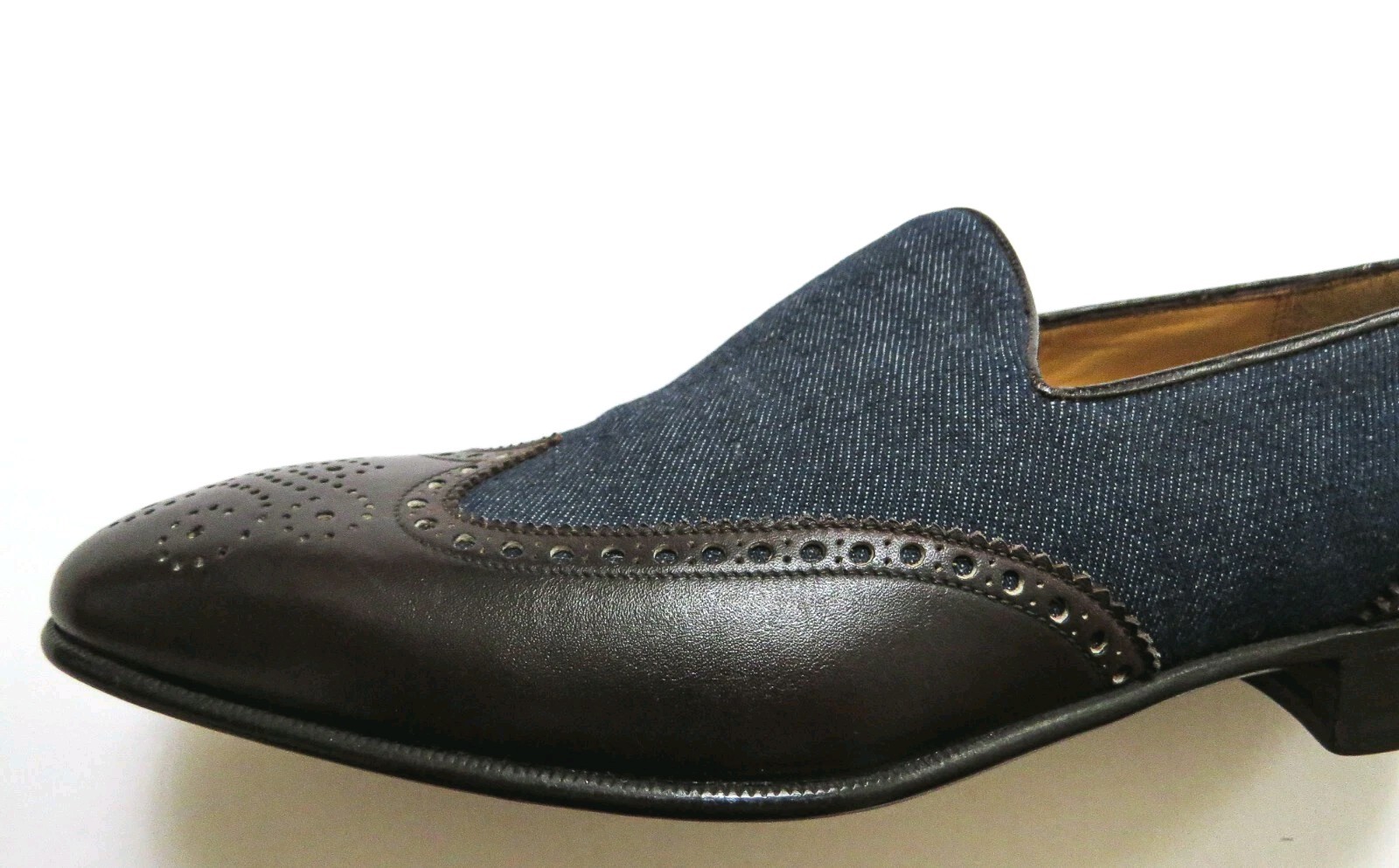 $1225 BRIONI Brogue Wingtip Denim Leather Loafers Shoes 9.5 US 42.5 Euro 8.5 UK
