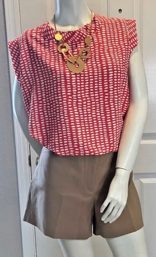 CAbi Madeleine Blouse Women Medium Style 294 Orange White Work Career Office Top