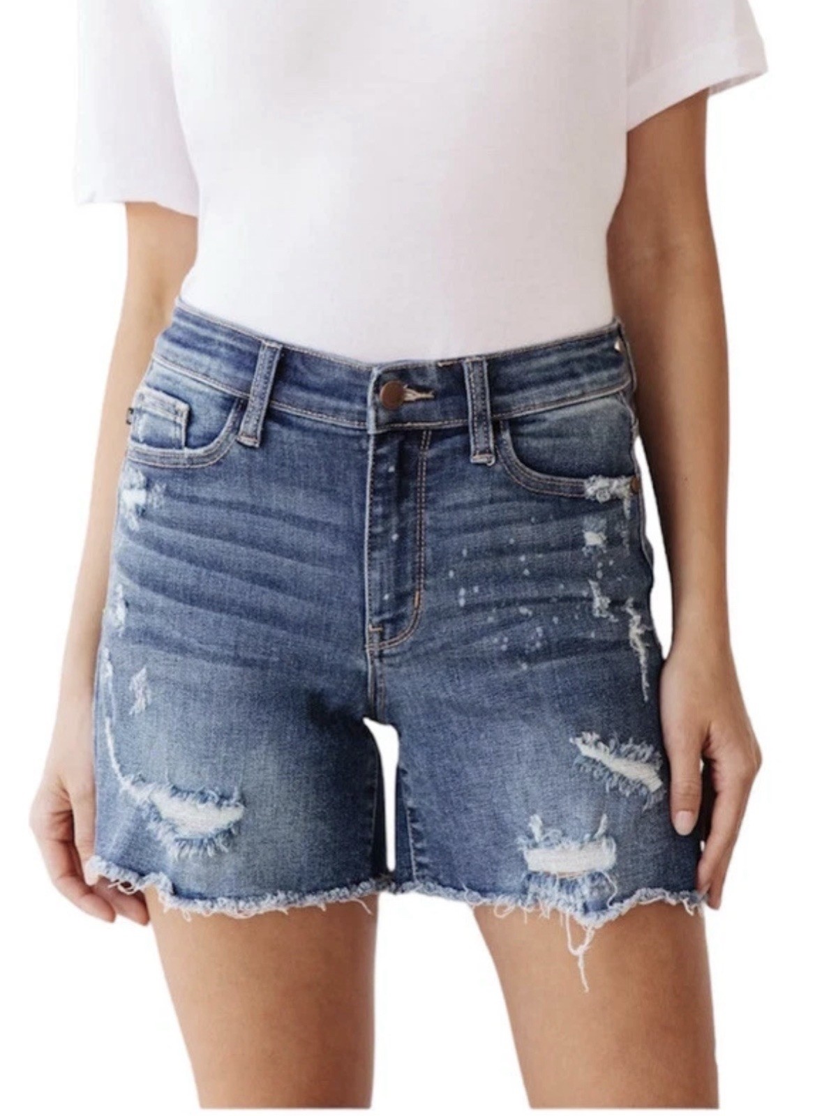 Judy Blue Beach Splash Jean Shorts Mid Thigh Length Stretch Denim Women’s 1XL