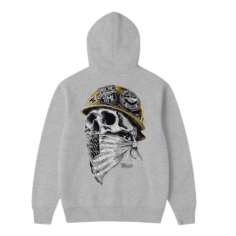 NWT Troll Co Clothing Mens Dirty Hands Clean Money Skull Hard Hat Hoodie Gray SM