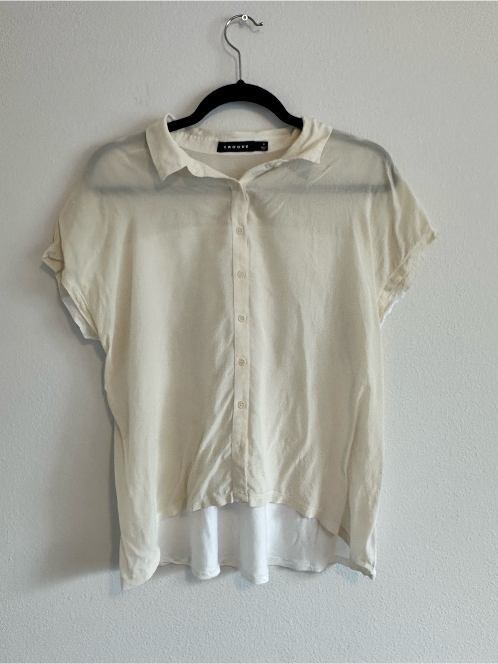 Trouvé Women’s Cream White 100% Silk Button Front Short Sleeve Blouse Top Size M
