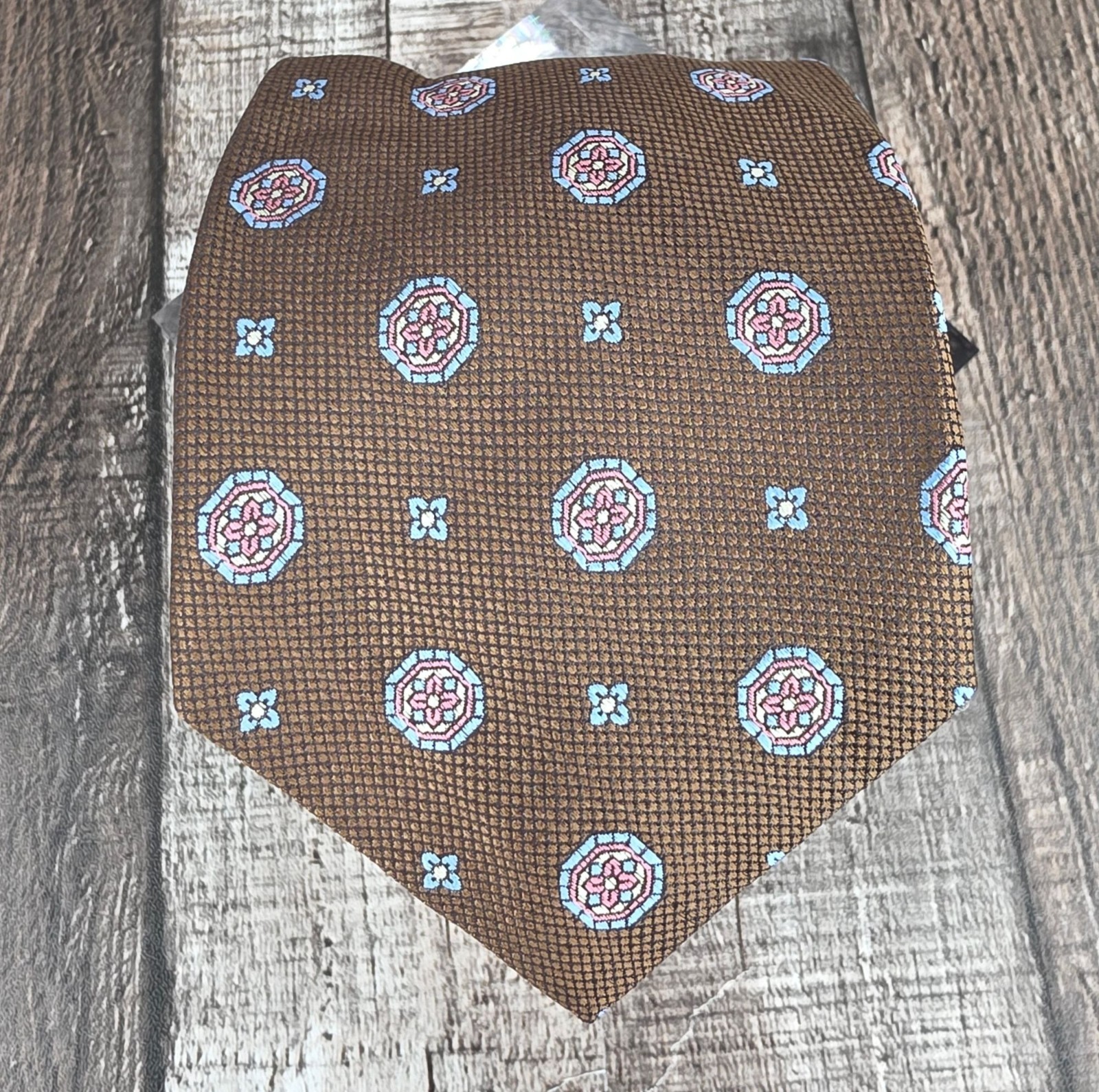 David Donahue Silk Tie Brown Blue Pink Floral Italy Gift Business Corpcore New