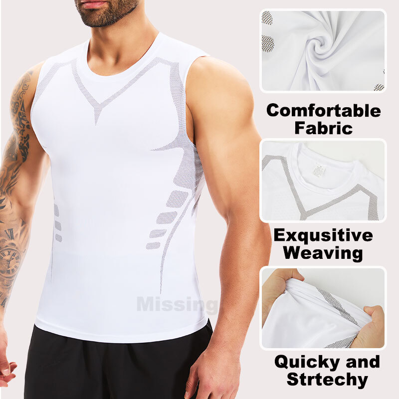 Men Compression Shirt Version Ionic Shaping Sleeveless Vest Tank Top S-2XL