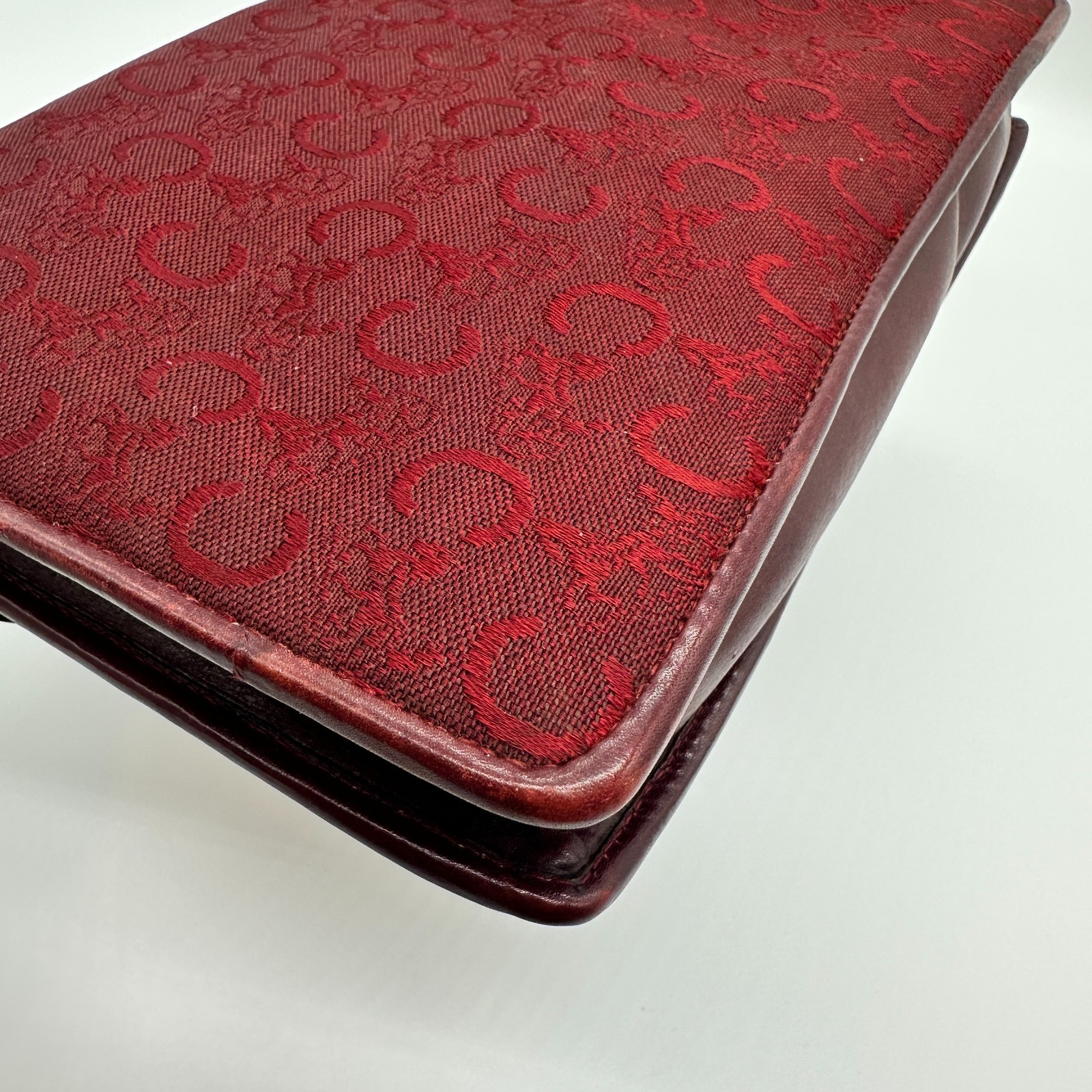 CELINE Vintage C Macadam Clutch Bag Pouch Purse Red Canvas Leather Auth Japan