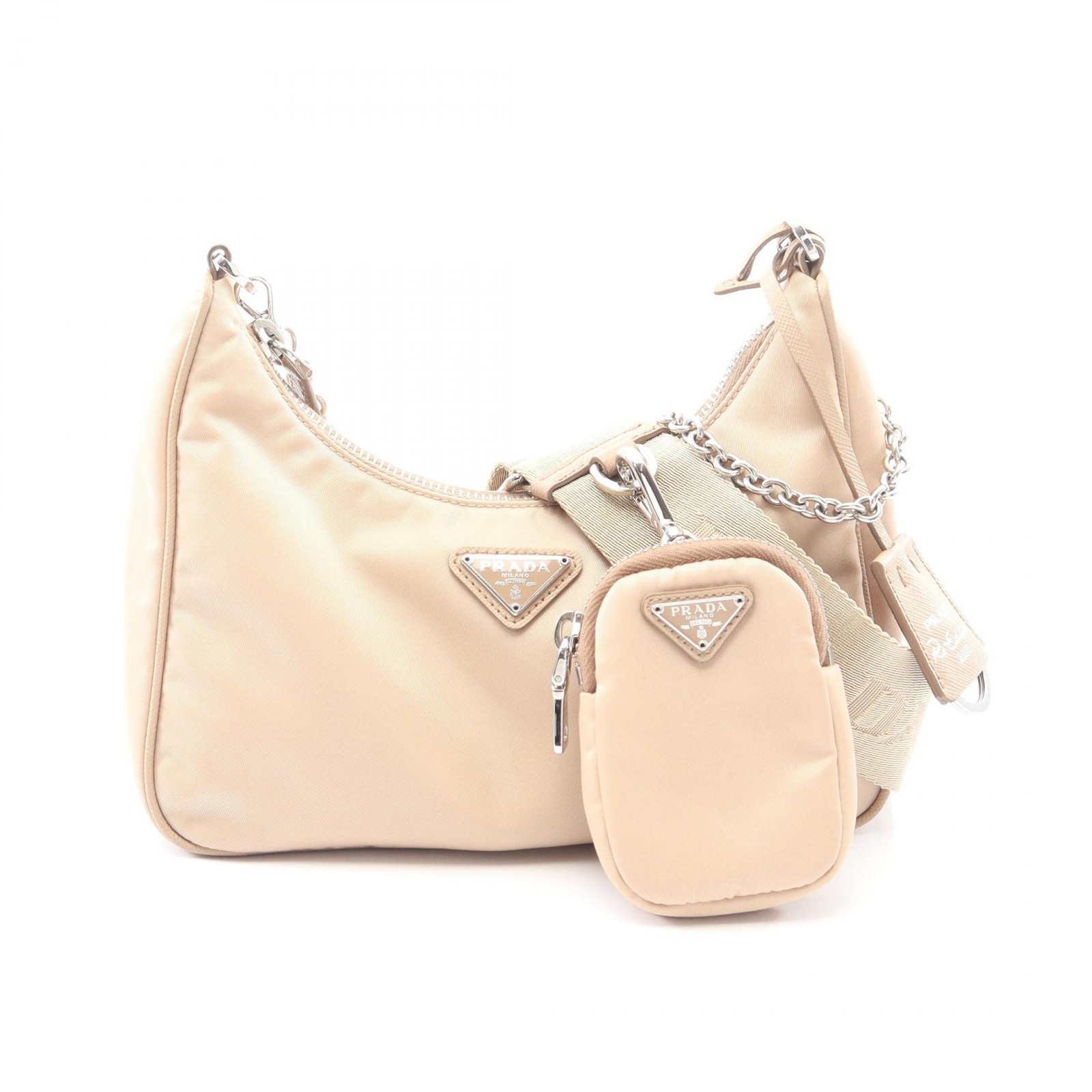 PRADA Re-Edition 2005 Shoulder Bag 1BH204 Nylon Saffiano leather Beige Used