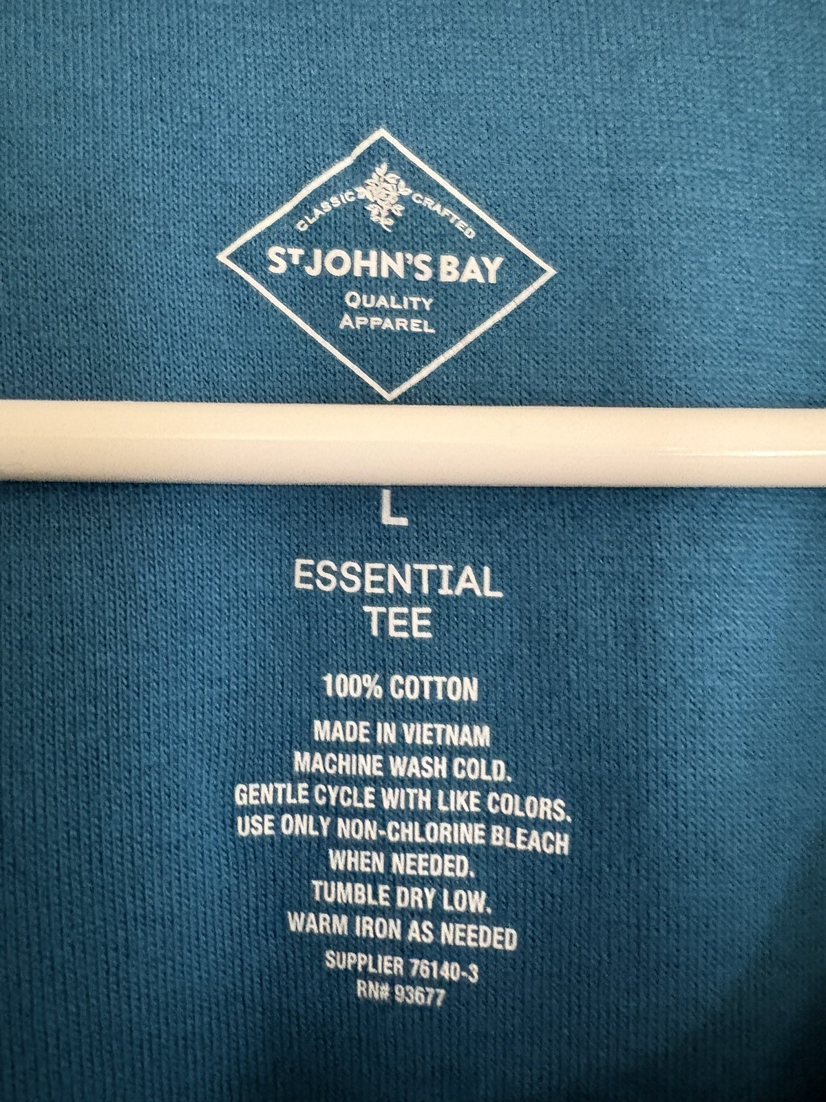 St. John’s Bay V Neck~3/4 Sleeve~Cotton Top~Blue Teal~Size Large~NWT