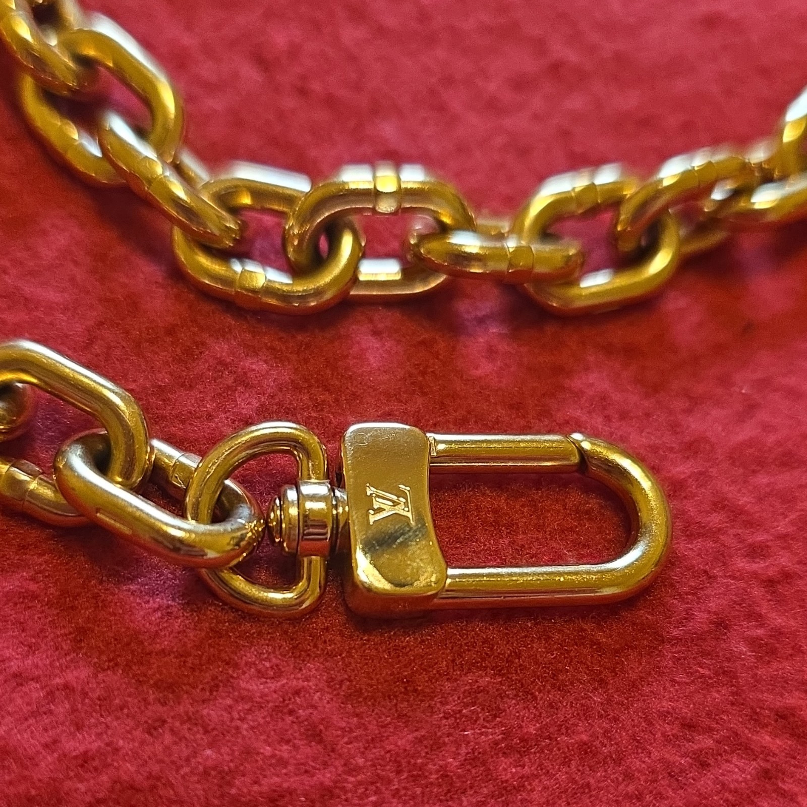 Louis Vuitton Gold Chain Strap w/ Swivel Clasps LV Logo Accents Women