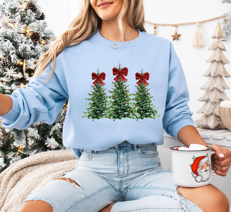Coquette Christmas Bows Sweatshirt Holiday Winter Fashion Gift Top