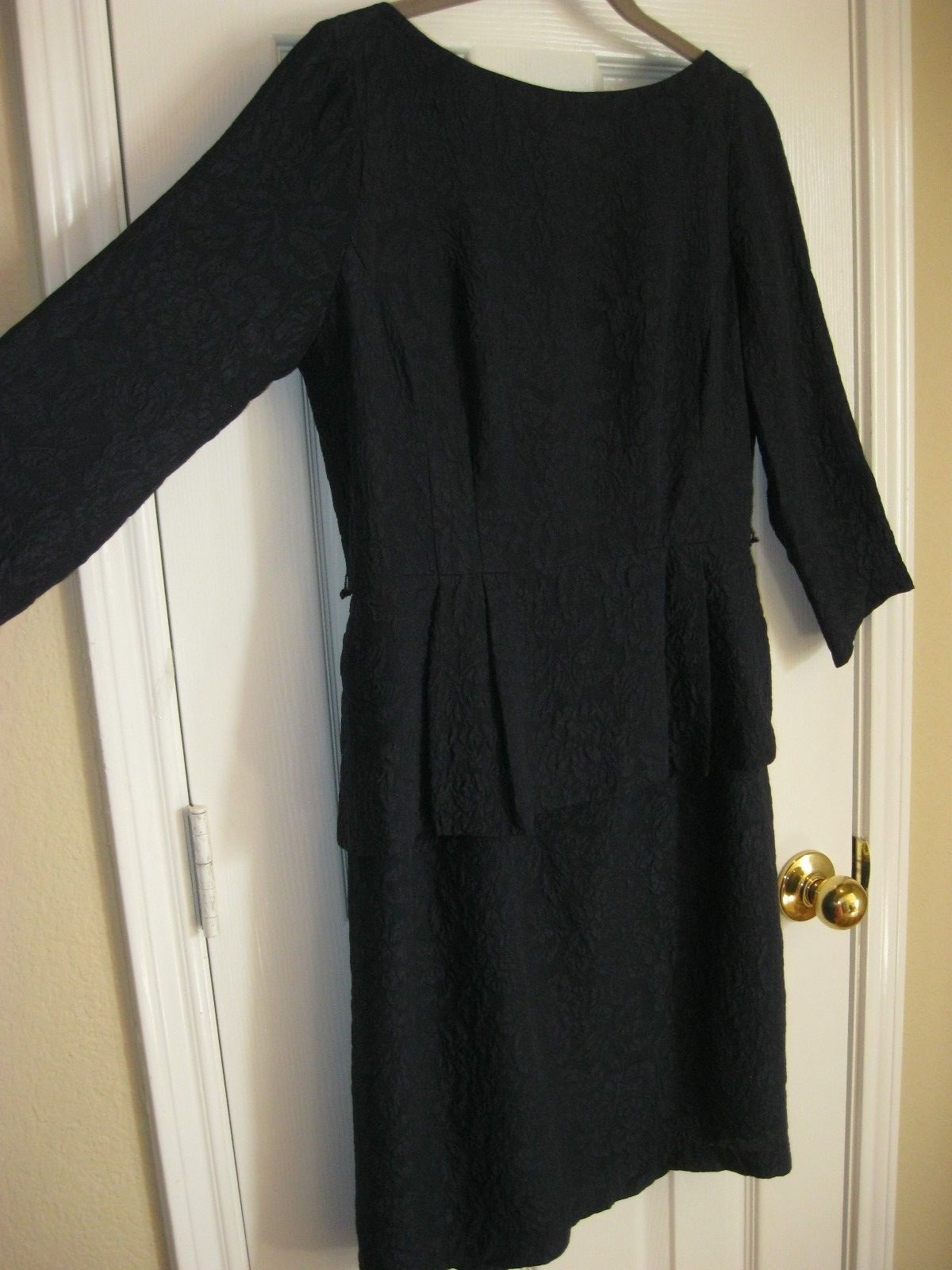 NANETTE LEPORE Navy Silk Tonal Jacquard Disco Jazz Peplum Dress ~ SZ 2