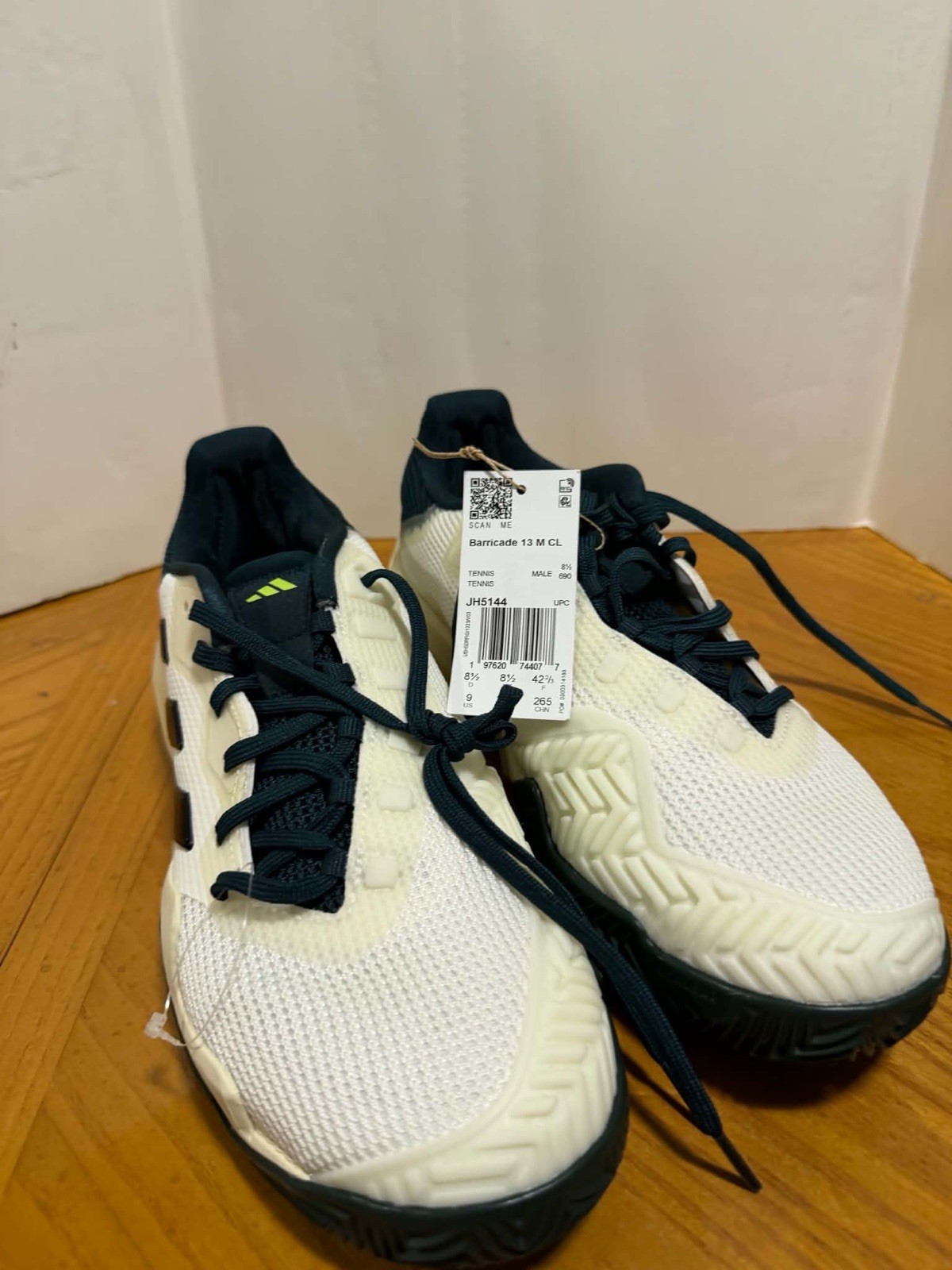 US Men’s Sz 9- Adidas Barricade 13 Clay Court Tennis “White Black Ivy” JH5144