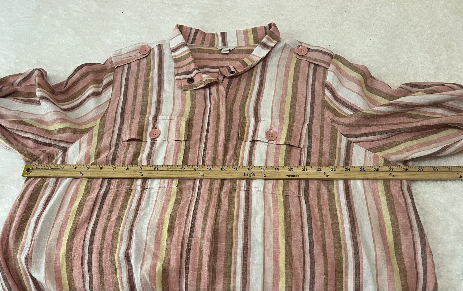 C EST 1946 Shirt Shacket Linen Blend Zip Up Roll Tab Sleeves Drawstring Hem