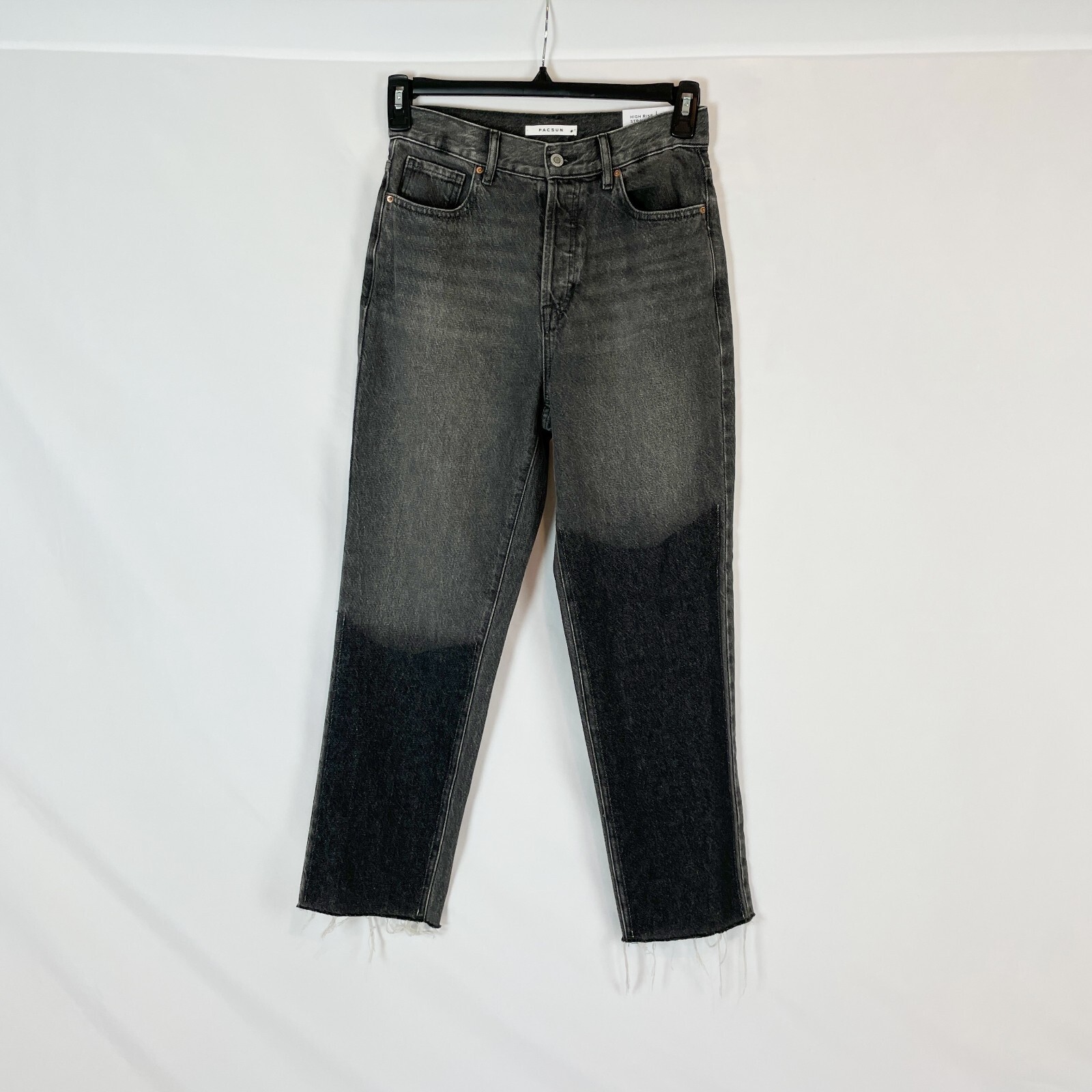 NEW PacSun Jeans Womens 26 Two Toned Black Denim High Rise Straight Raw Hem