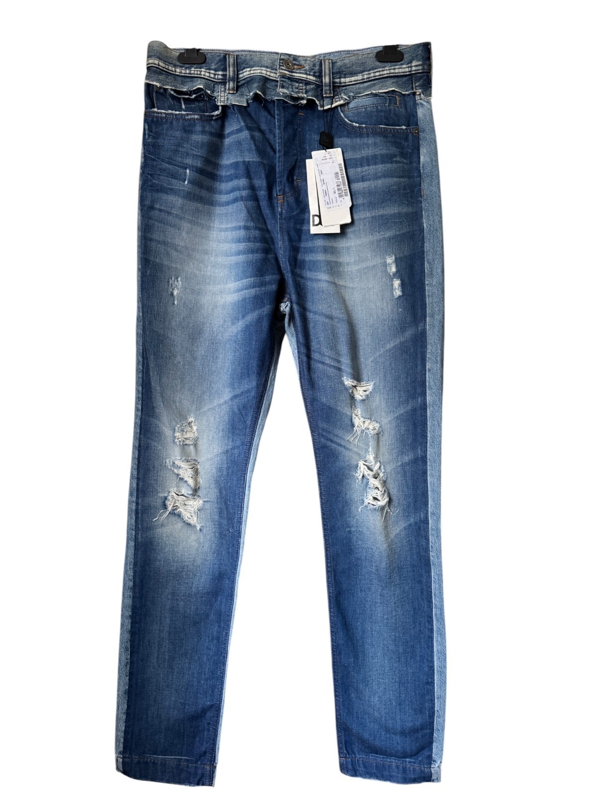 Dolce & Gabbana (D&G), Distressed Straight Leg Jeans, Mid Wash Blue, (W32/L30)