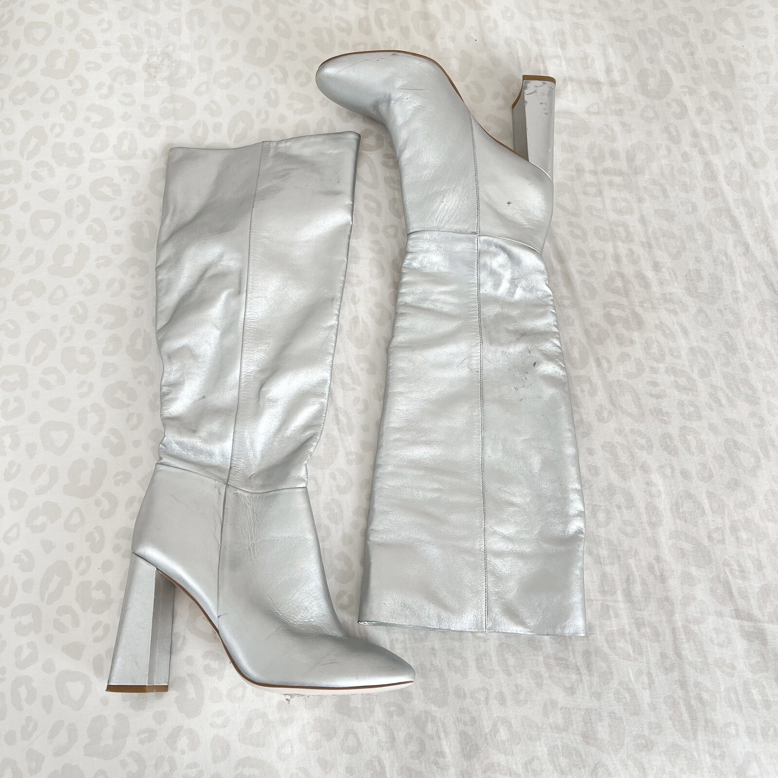 Cynthia Rowley Women’s Chloe Leather Tall Silver Boot Boots Sz 9