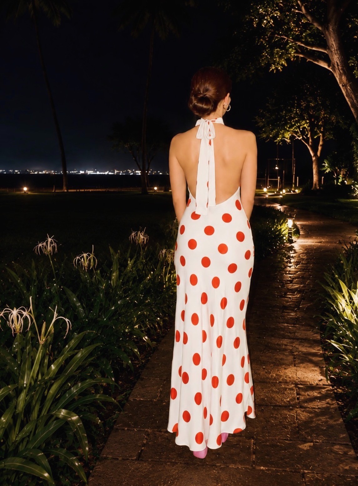 ZARA NEW WOMAN SS26 POLKA DOT HALTER MIDI DRESS White / Red 5029/263